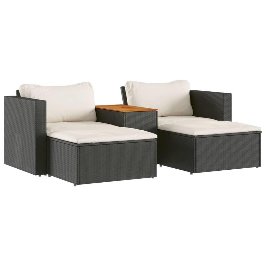 5 Piece Patio Sofa Set with Cushions Black Poly Rattan Acacia - Divine Heart L.A.