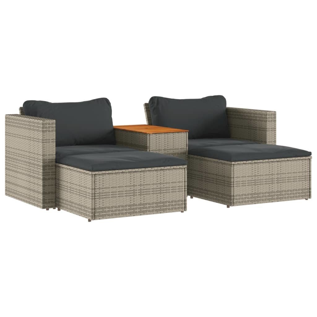 5 Piece Patio Sofa Set with Cushions Gray Poly Rattan Acacia - Divine Heart L.A.