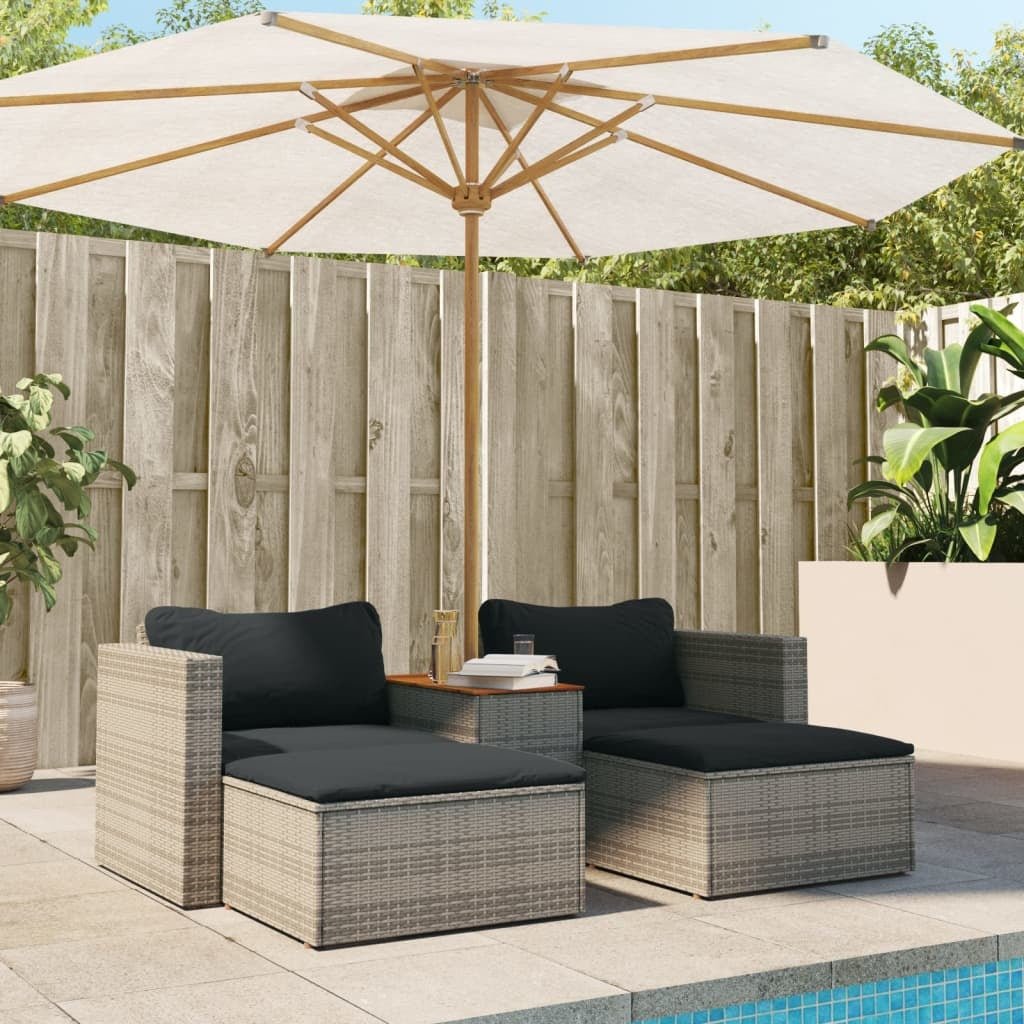 5 Piece Patio Sofa Set with Cushions Gray Poly Rattan Acacia - Divine Heart L.A.