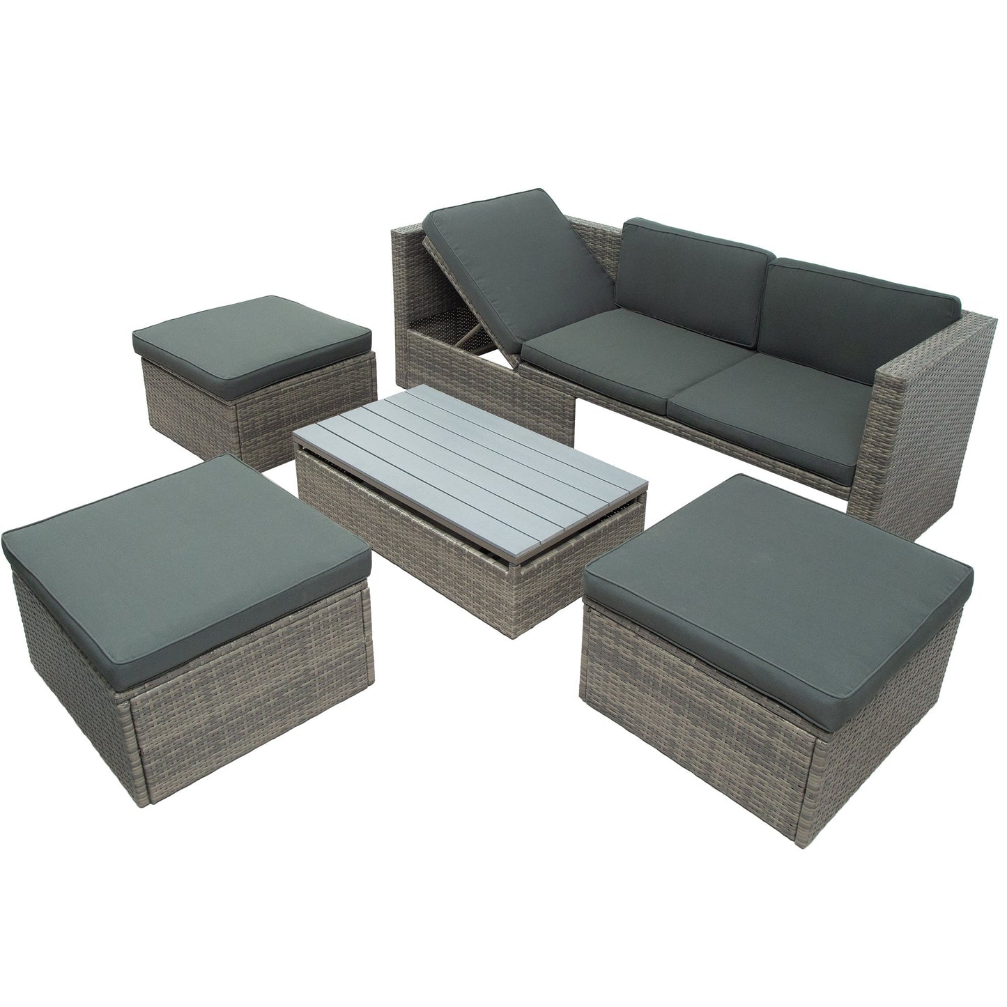 5-Piece Patio Wicker Sofa with Adjustable Backrest; Cushions; Ottomans and Lift Top Coffee Table - Divine Heart L.A.