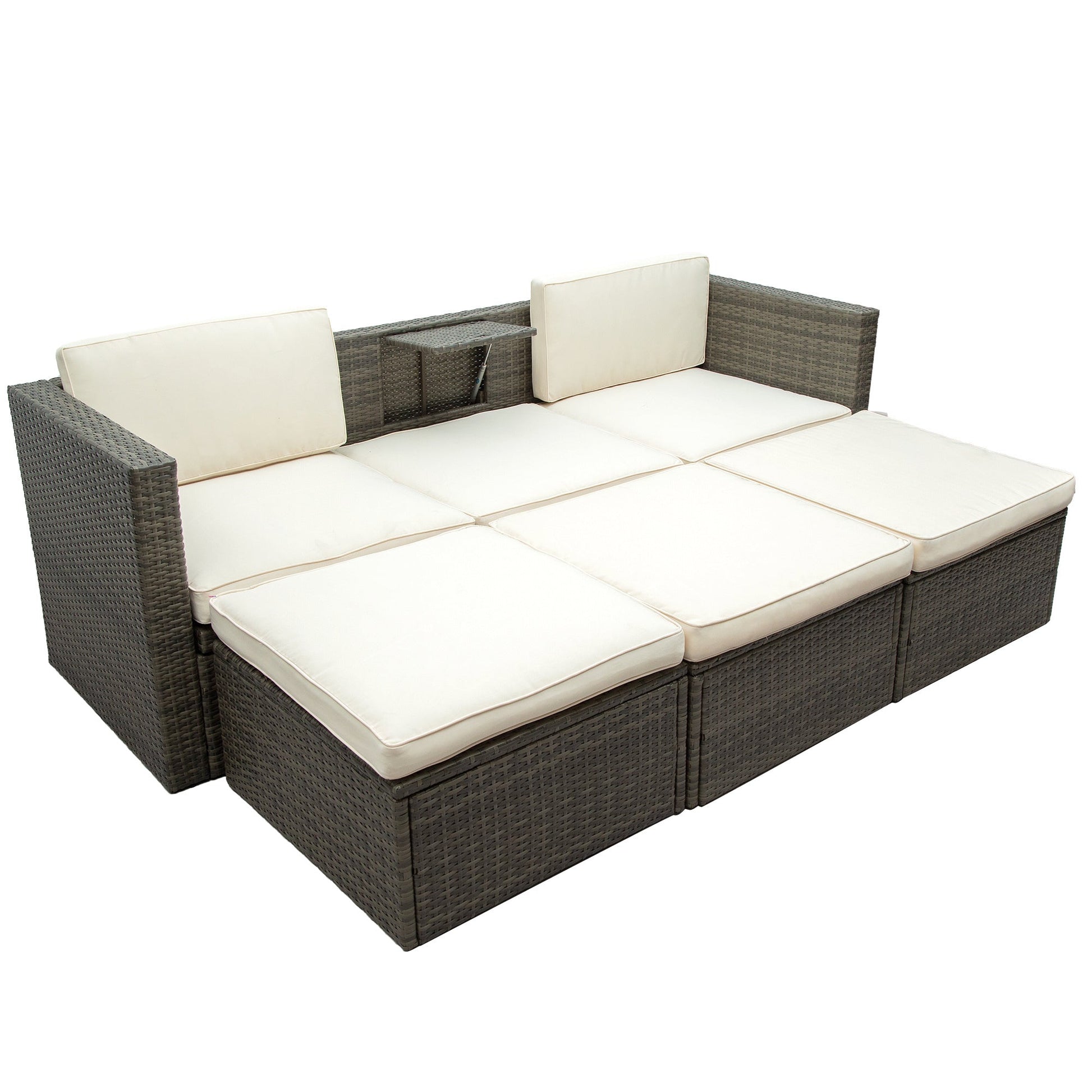 5-Piece Patio Wicker Sofa with Adjustable Backrest; Cushions; Ottomans and Lift Top Coffee Table - Divine Heart L.A.