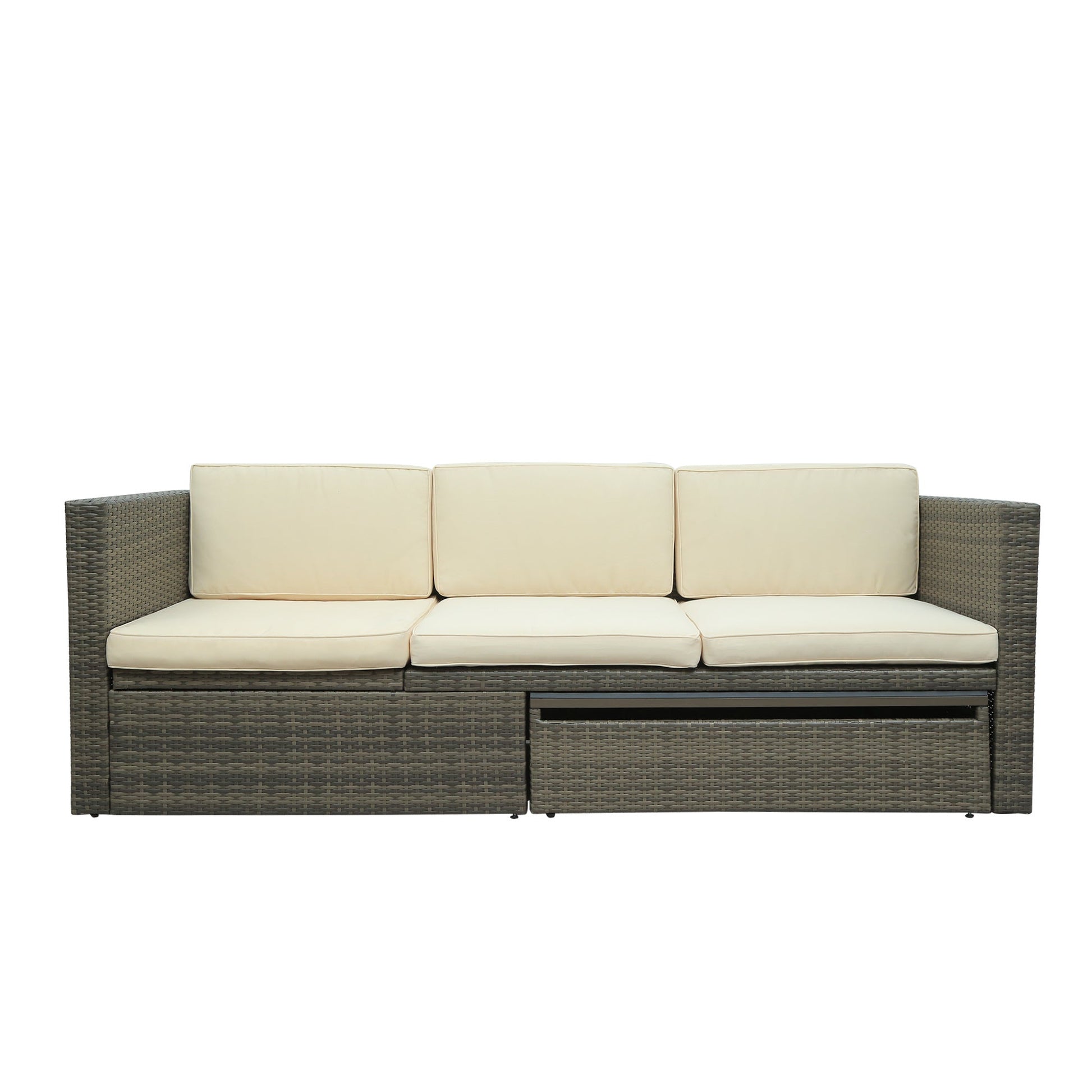 5-Piece Patio Wicker Sofa with Adjustable Backrest; Cushions; Ottomans and Lift Top Coffee Table - Divine Heart L.A.