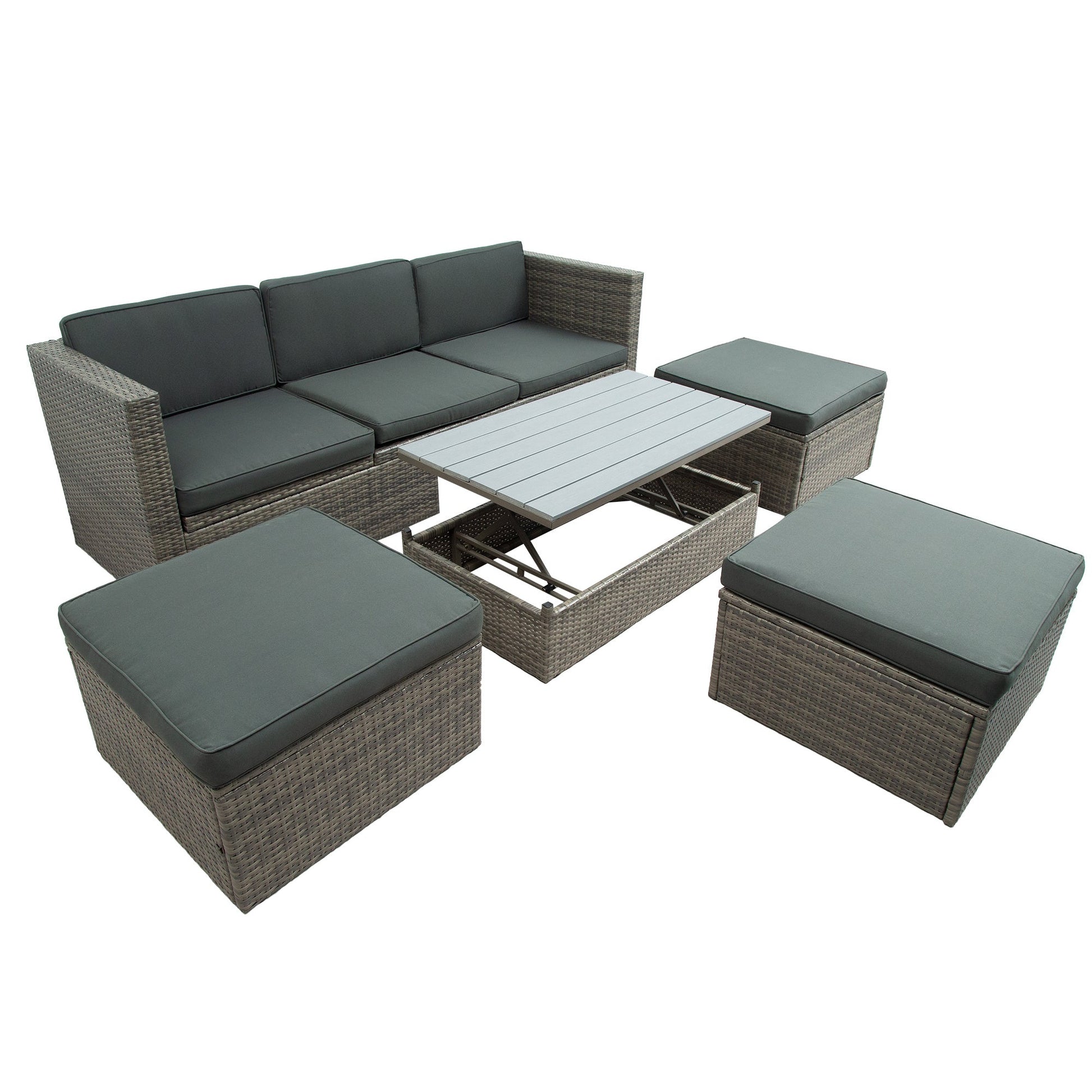 5-Piece Patio Wicker Sofa with Adjustable Backrest; Cushions; Ottomans and Lift Top Coffee Table - Divine Heart L.A.