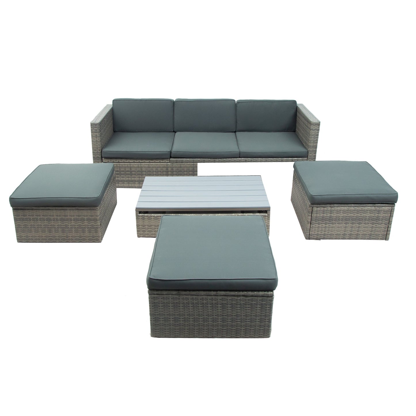 5-Piece Patio Wicker Sofa with Adjustable Backrest; Cushions; Ottomans and Lift Top Coffee Table - Divine Heart L.A.