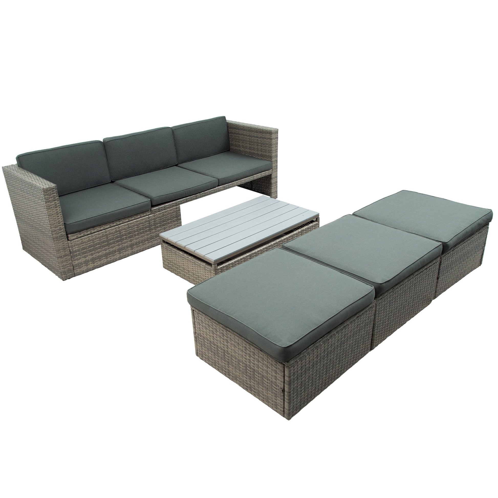 5-Piece Patio Wicker Sofa with Adjustable Backrest; Cushions; Ottomans and Lift Top Coffee Table - Divine Heart L.A.