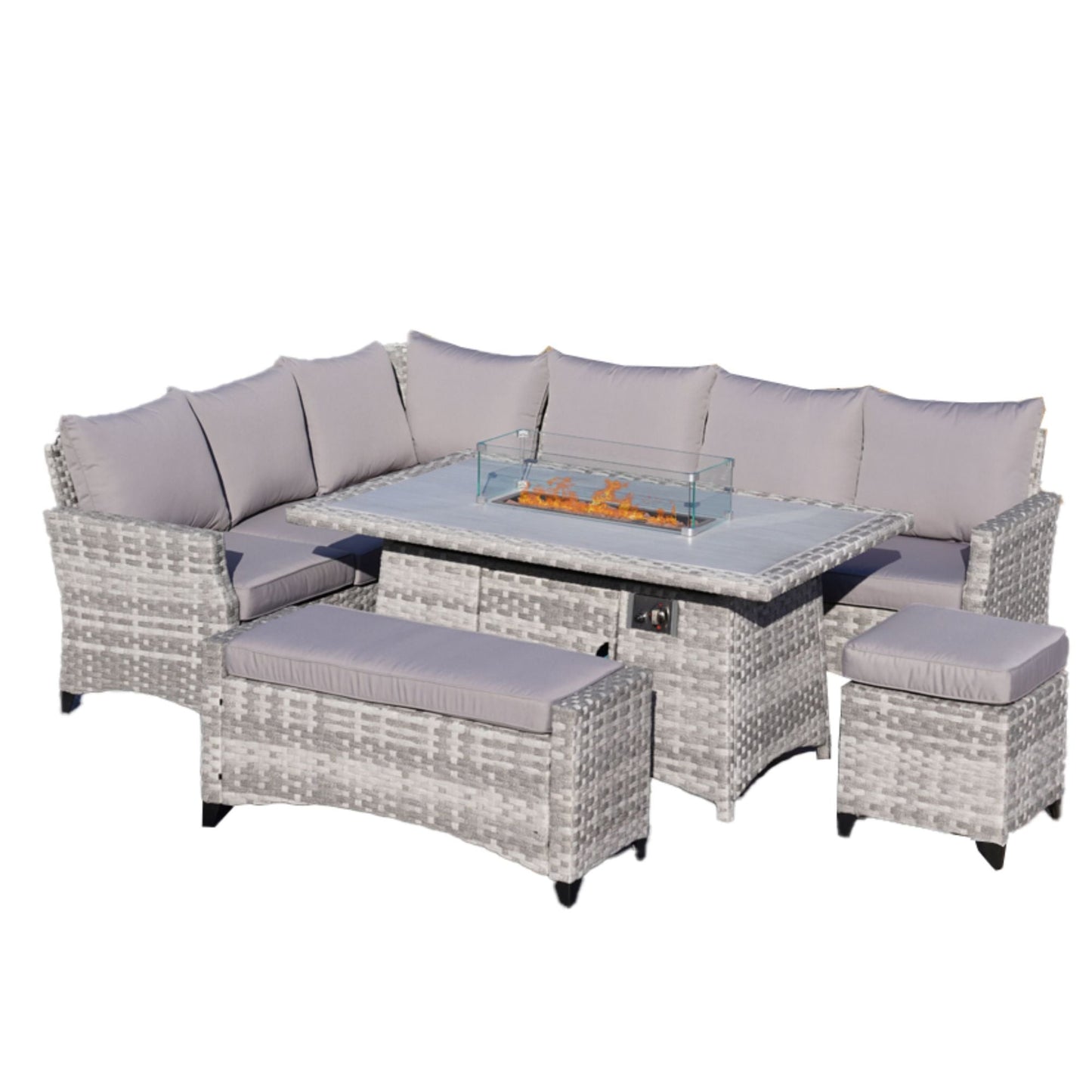 5-Piece Rattan Outdoor Sofa Set with Fire Pit Table and Ottoman - Divine Heart L.A.