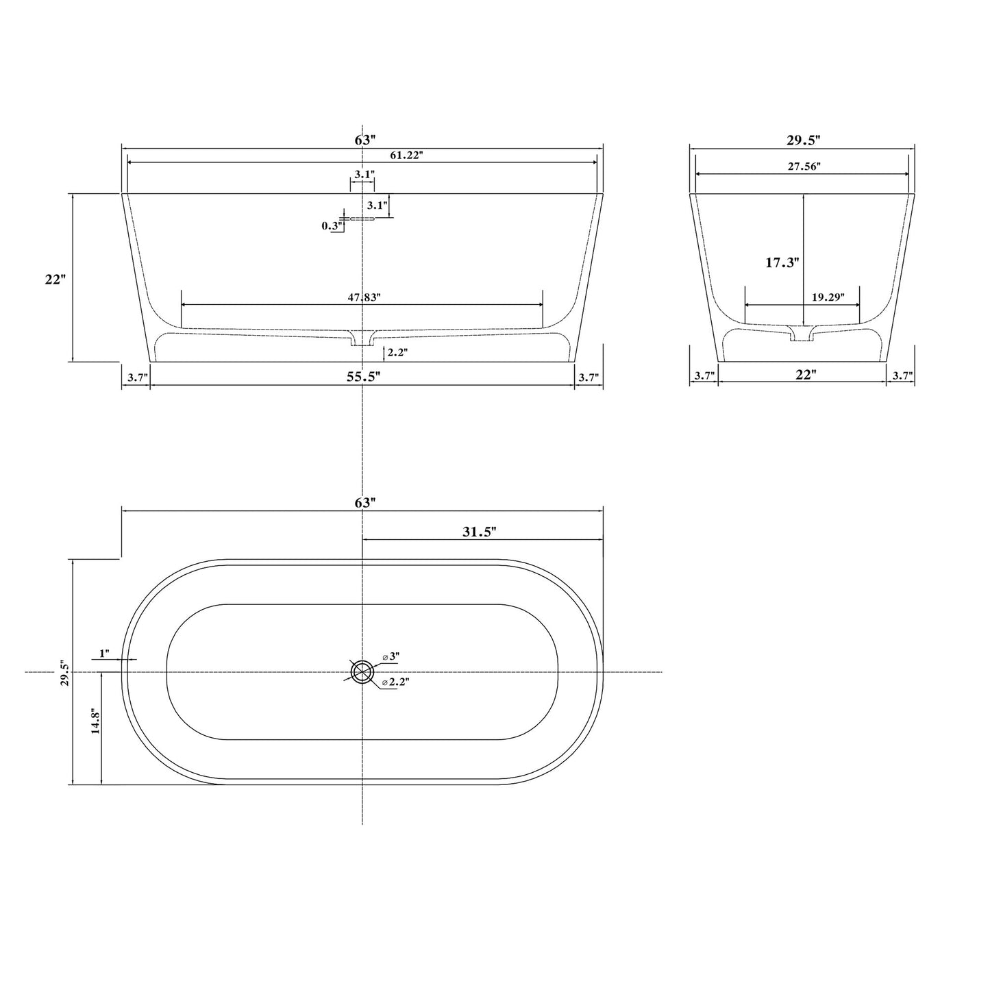 63"Wood grain solid surface bathtub for bathroom - Divine Heart L.A.