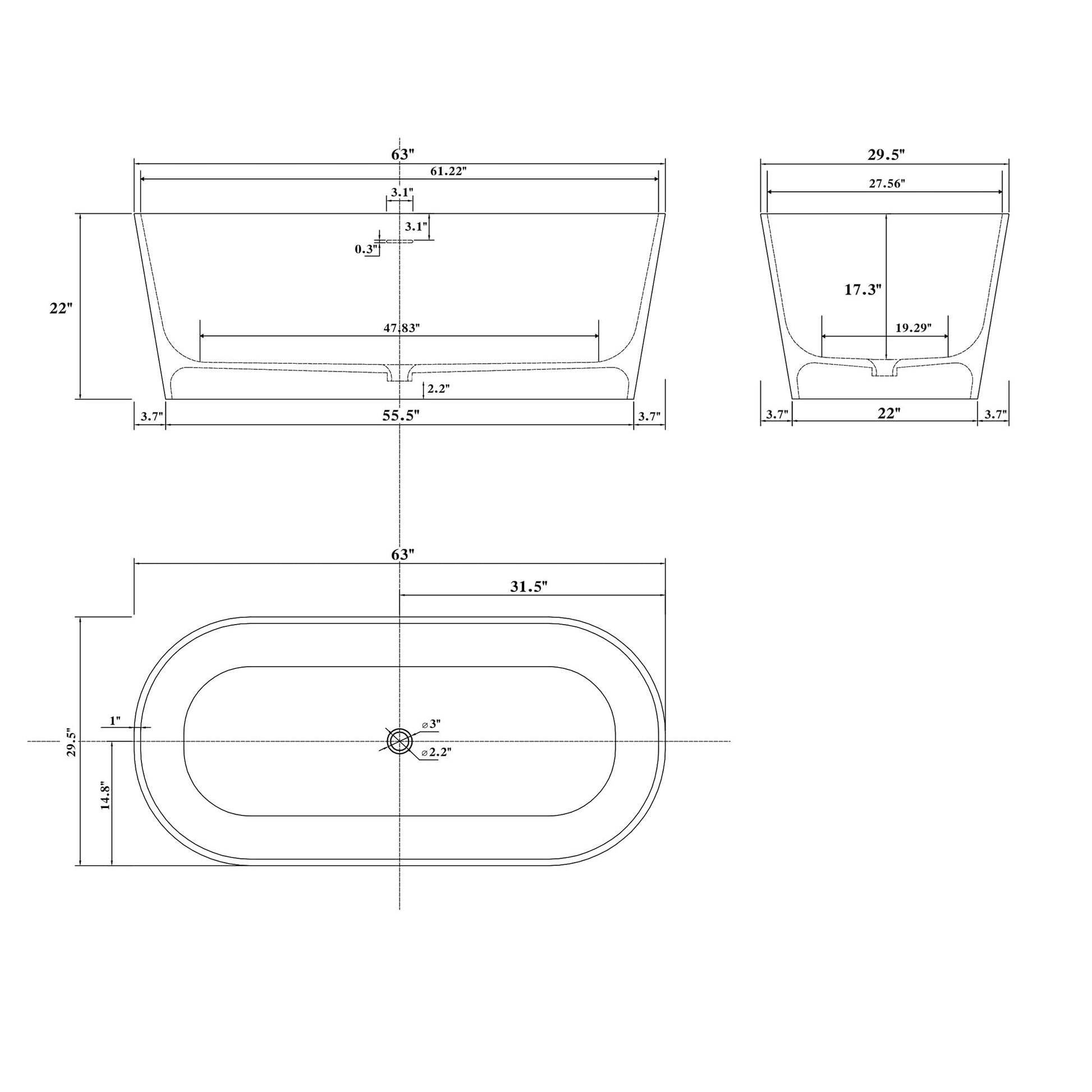 63"Wood grain solid surface bathtub for bathroom - Divine Heart L.A.