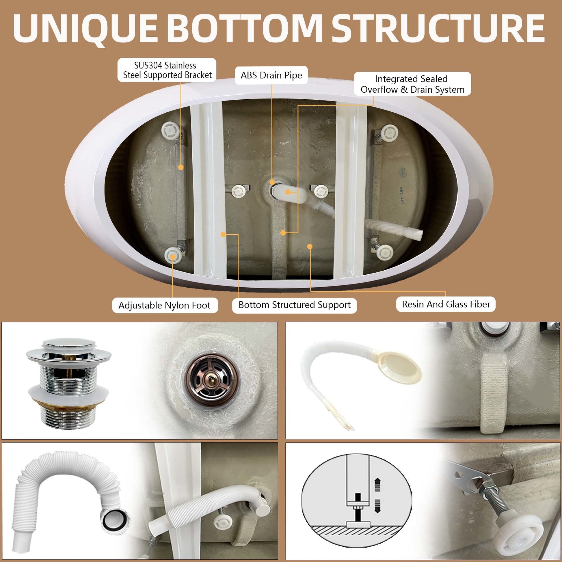 65" Acrylic Free Standing Tub - Classic Oval Shape Soaking Tub, Adjustable Freestanding Bathtub with Integrated Slotted Overflow and Chrome Pop - up Drain Anti - clogging Gloss White - Divine Heart L.A.