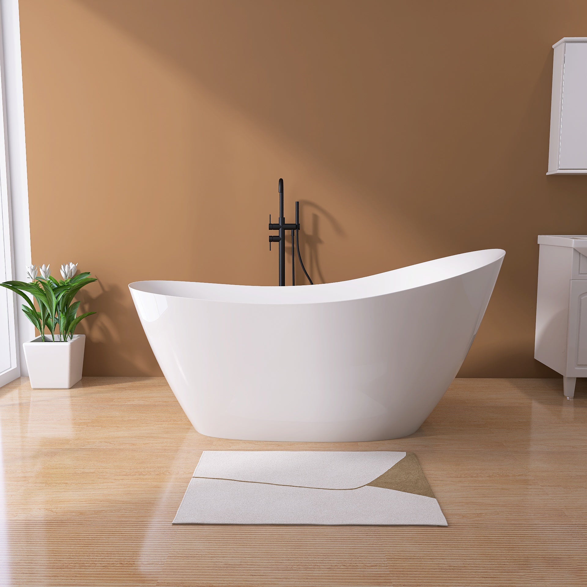 65" Acrylic Free Standing Tub - Classic Oval Shape Soaking Tub, Adjustable Freestanding Bathtub with Integrated Slotted Overflow and Chrome Pop - up Drain Anti - clogging Gloss White - Divine Heart L.A.