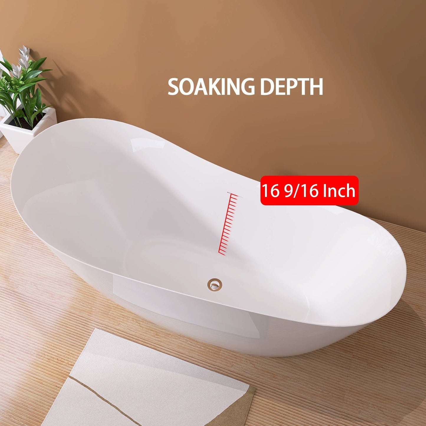 65" Acrylic Free Standing Tub - Classic Oval Shape Soaking Tub, Adjustable Freestanding Bathtub with Integrated Slotted Overflow and Chrome Pop - up Drain Anti - clogging Gloss White - Divine Heart L.A.