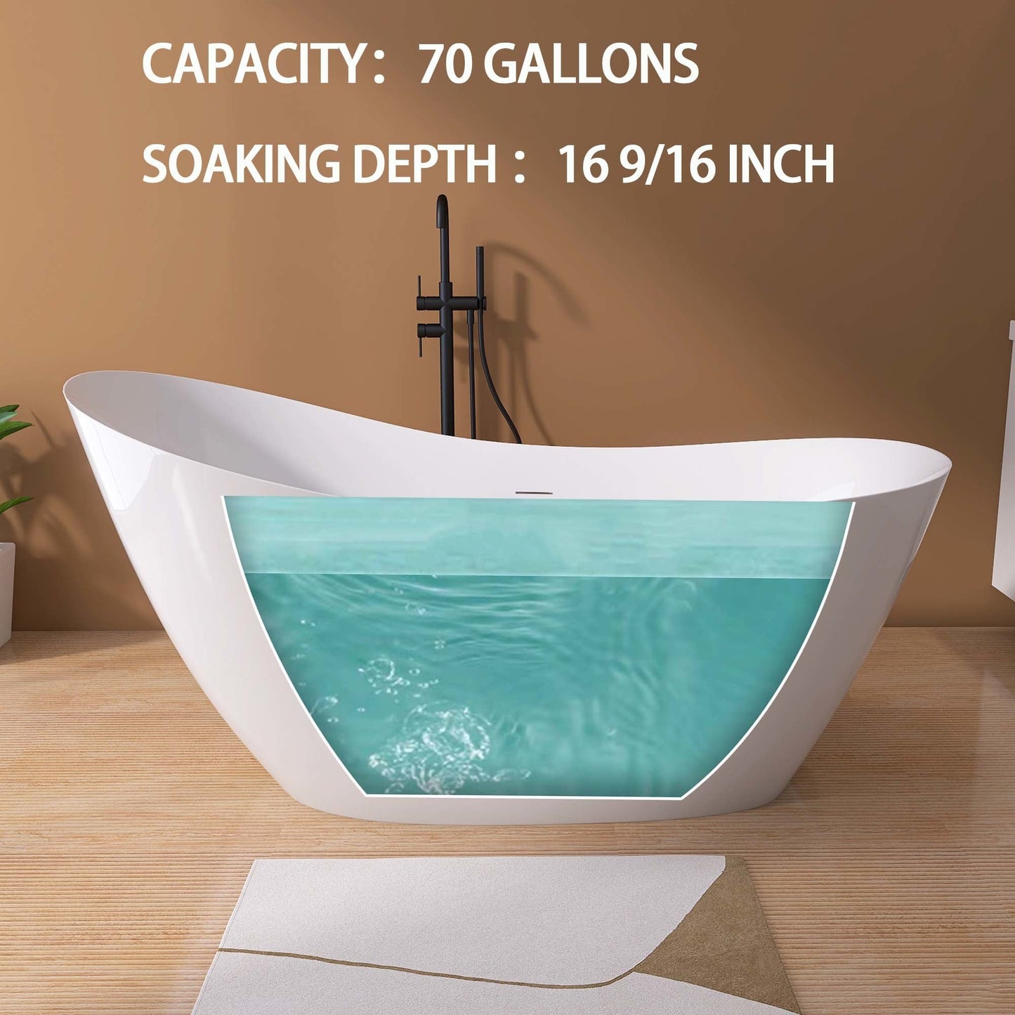 65" Acrylic Free Standing Tub - Classic Oval Shape Soaking Tub, Adjustable Freestanding Bathtub with Integrated Slotted Overflow and Chrome Pop - up Drain Anti - clogging Gloss White - Divine Heart L.A.