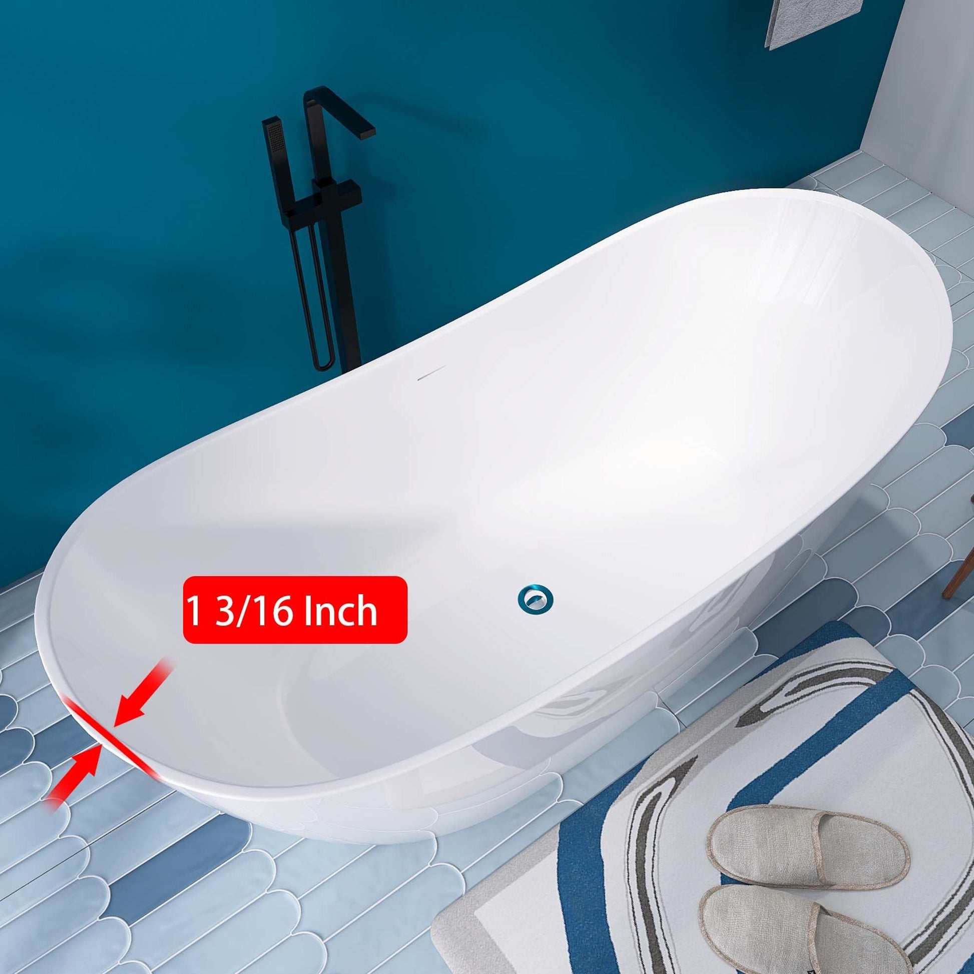 68" Acrylic Free Standing Tub - Classic Oval Shape Soaking Tub, Adjustable Freestanding Bathtub with Integrated Slotted Overflow and Chrome Pop - up Drain Anti - clogging Gloss White - Divine Heart L.A.