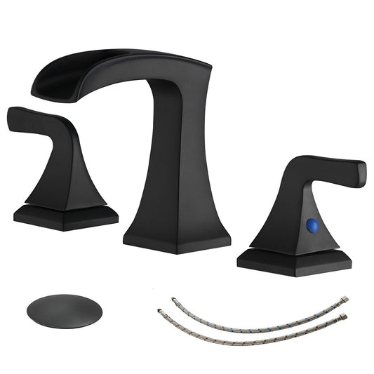 8 in. Widespread 2 - Handle Waterfall Bathroom Sink Faucet in Matte Black - Divine Heart L.A.