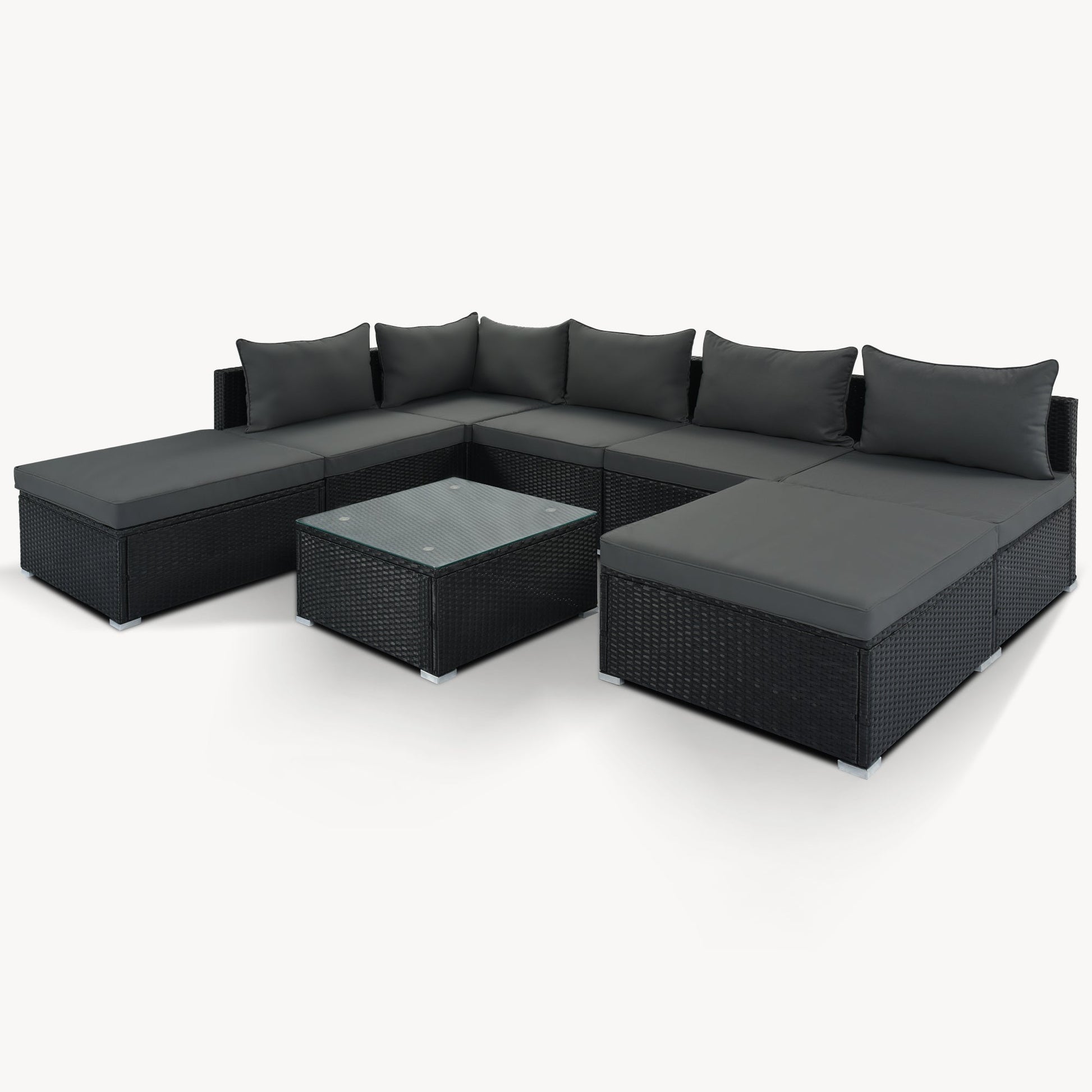 8 Pc. Outdoor Sectional Set with Coffee Table and Ottomans - Divine Heart L.A.