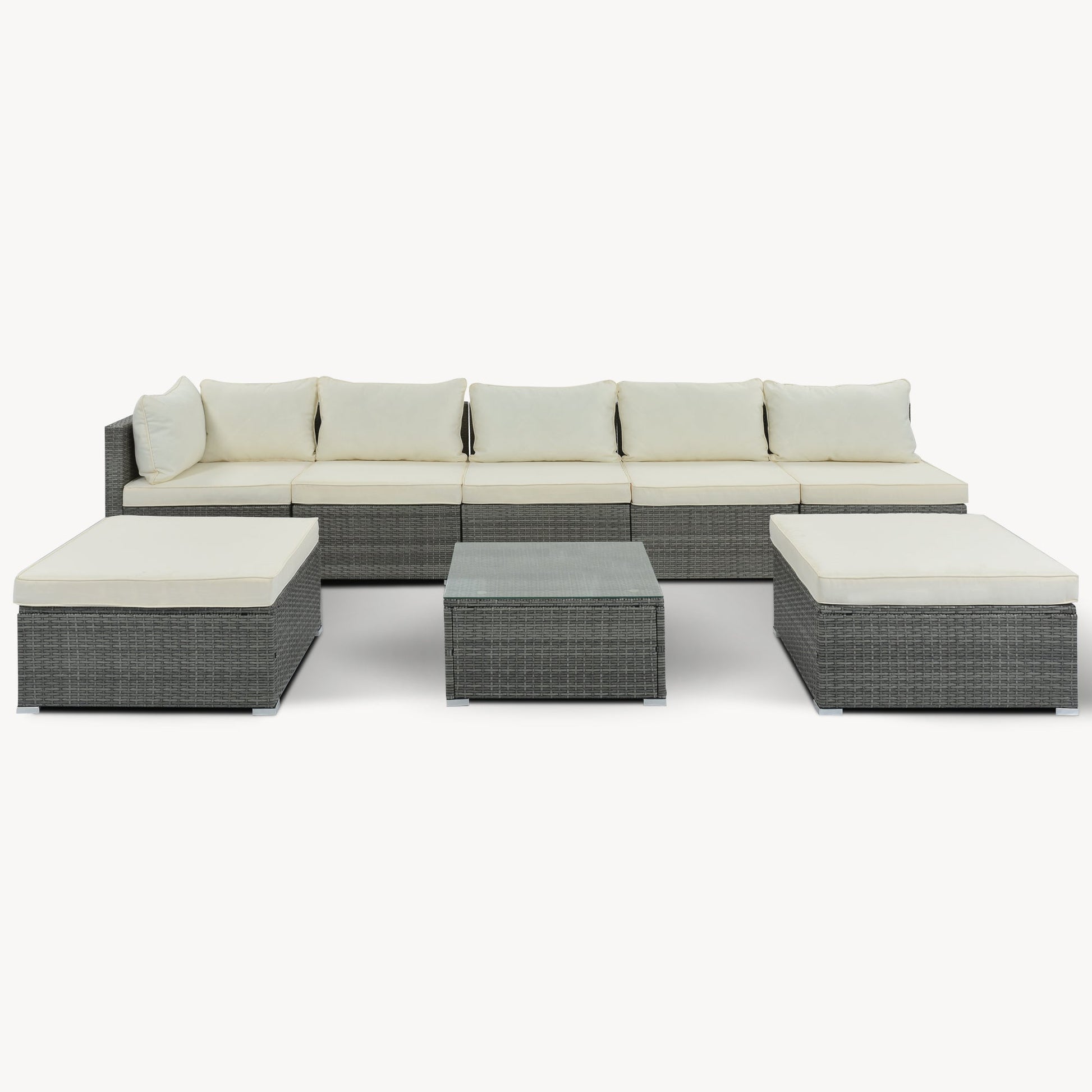 8 Pc. Outdoor Sectional Set with Coffee Table and Ottomans - Divine Heart L.A.