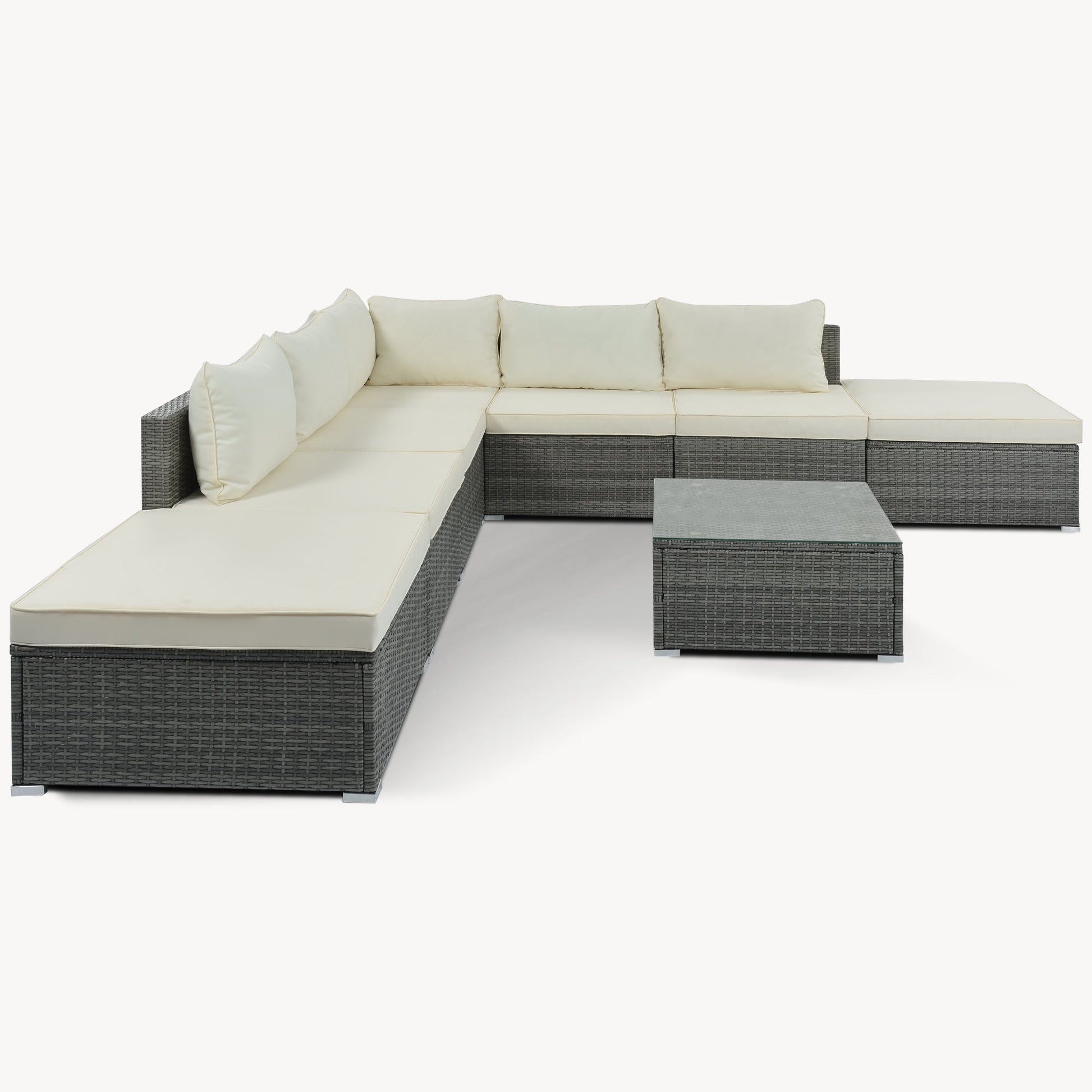 8 Pc. Outdoor Sectional Set with Coffee Table and Ottomans - Divine Heart L.A.