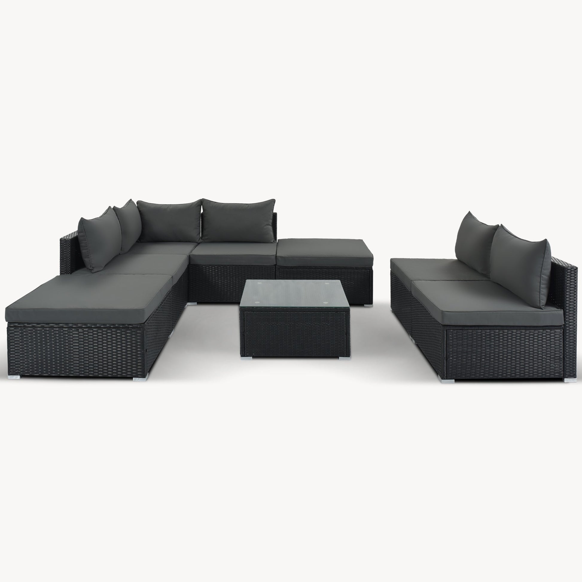 8 Pc. Outdoor Sectional Set with Coffee Table and Ottomans - Divine Heart L.A.