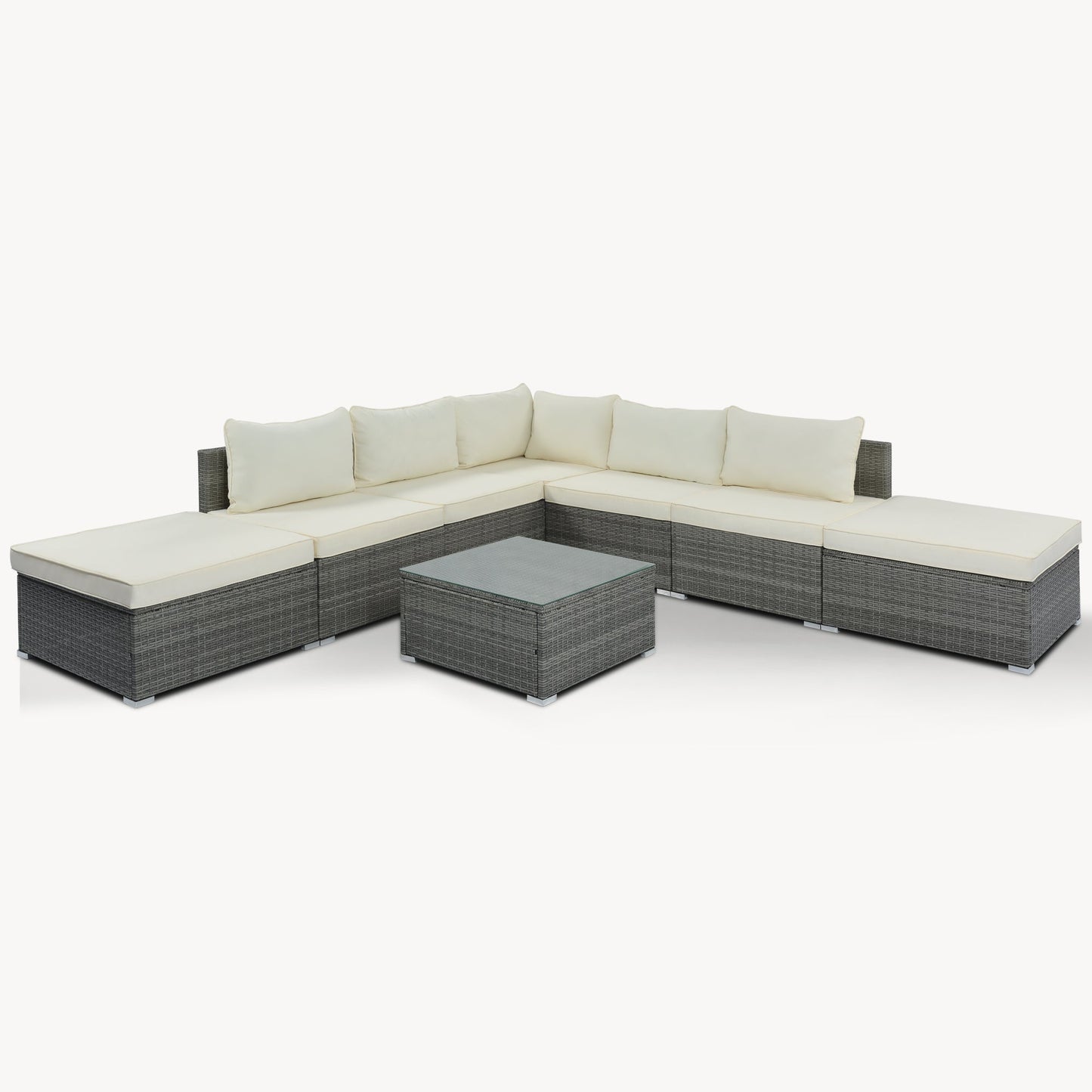 8 Pc. Outdoor Sectional Set with Coffee Table and Ottomans - Divine Heart L.A.