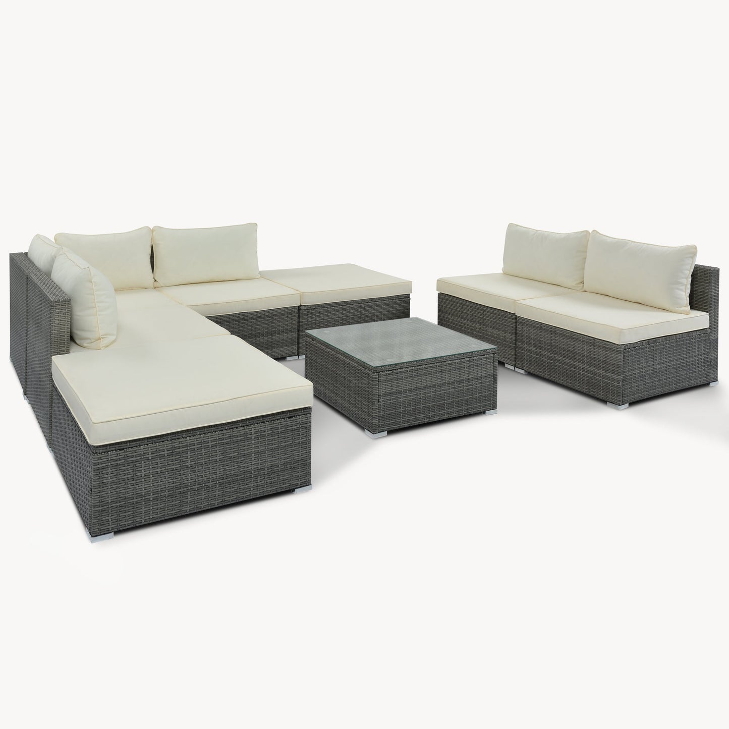 8 Pc. Outdoor Sectional Set with Coffee Table and Ottomans - Divine Heart L.A.