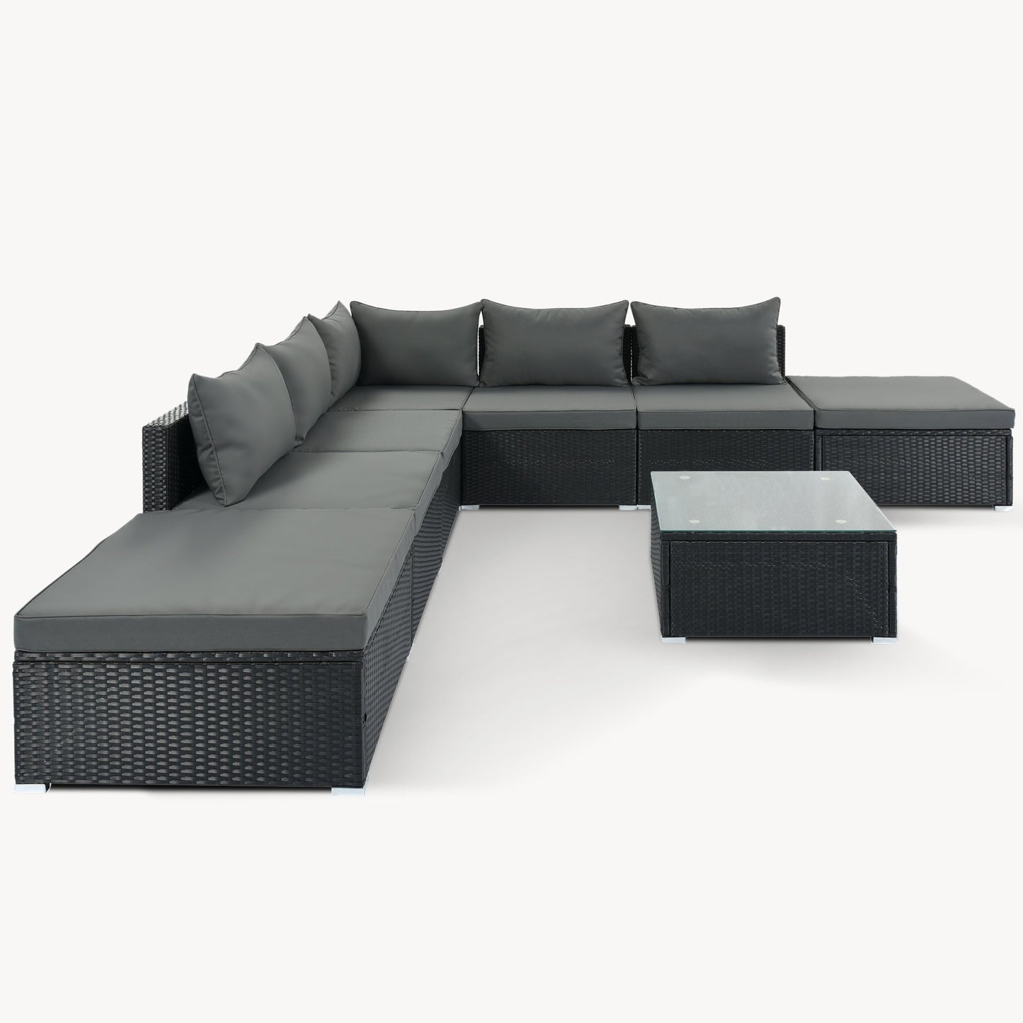 8 Pc. Outdoor Sectional Set with Coffee Table and Ottomans - Divine Heart L.A.