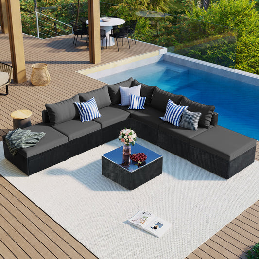 8 Pc. Outdoor Sectional Set with Coffee Table and Ottomans - Divine Heart L.A.