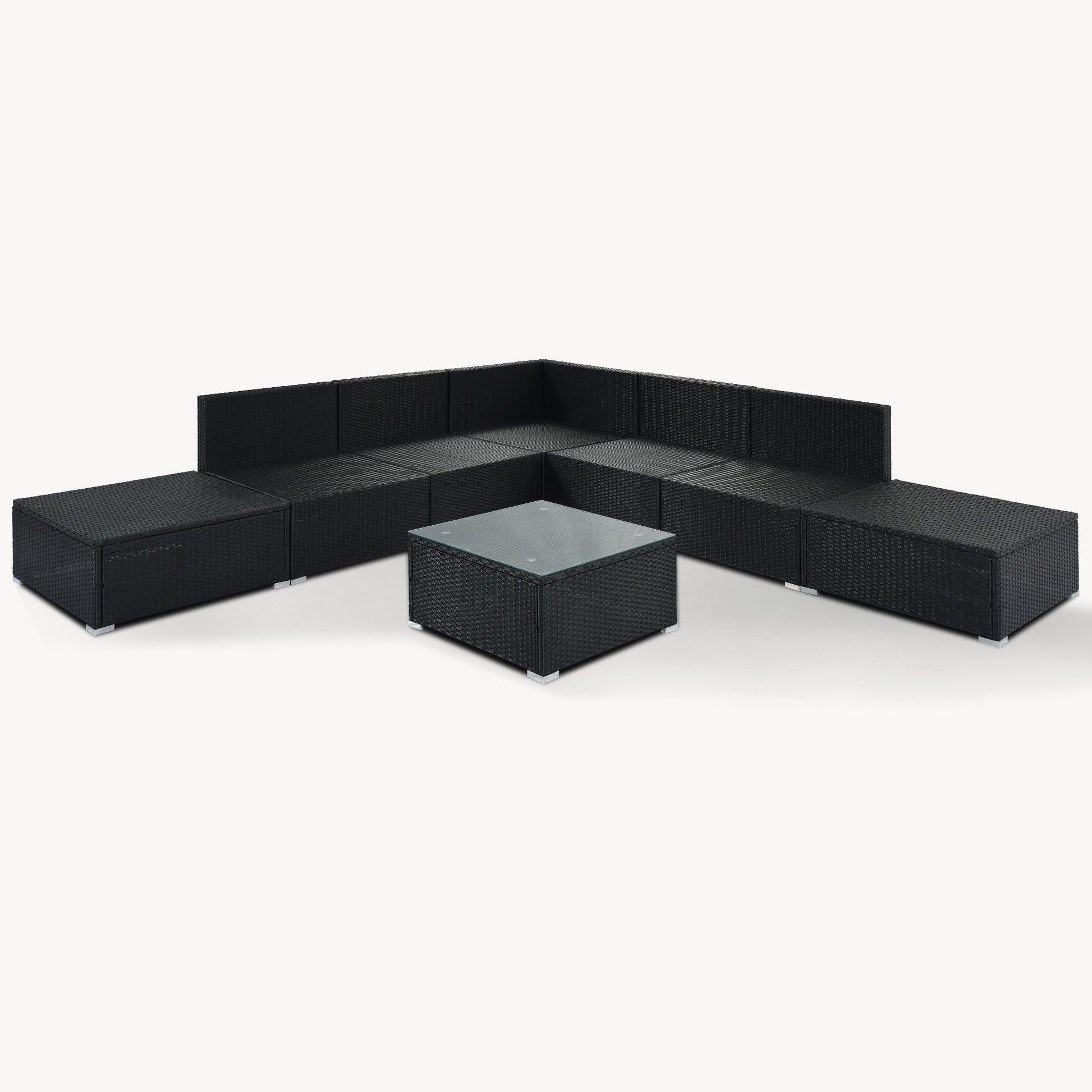 8 Pc. Outdoor Sectional Set with Coffee Table and Ottomans - Divine Heart L.A.