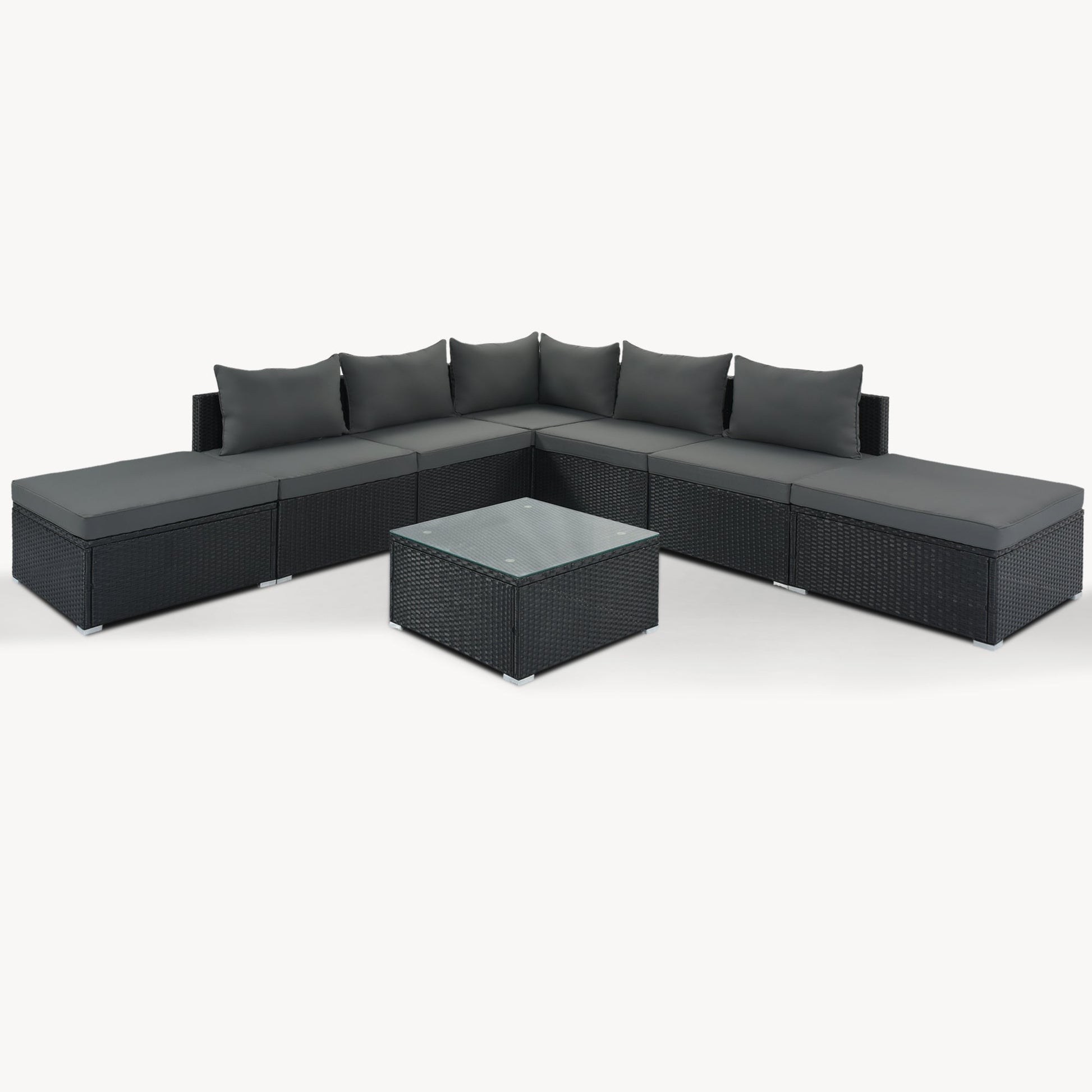 8 Pc. Outdoor Sectional Set with Coffee Table and Ottomans - Divine Heart L.A.