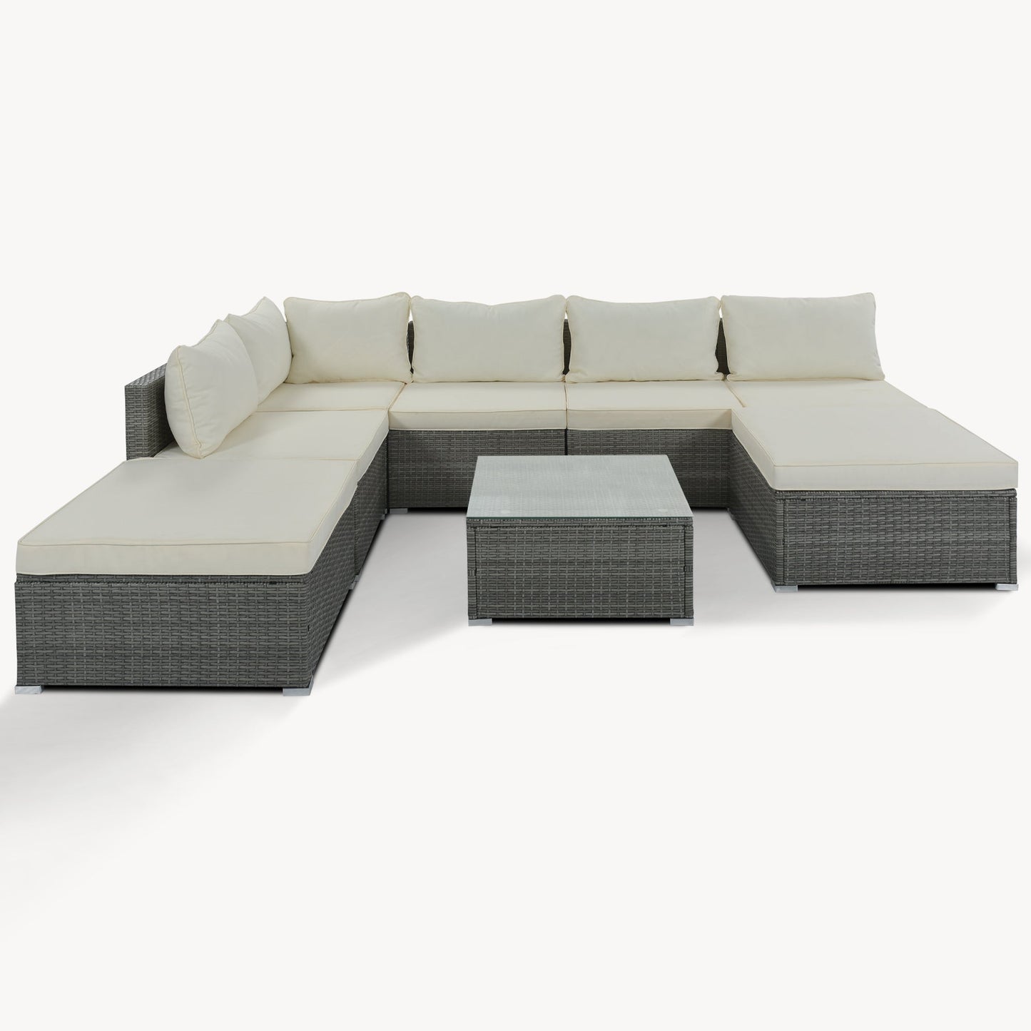 8 Pc. Outdoor Sectional Set with Coffee Table and Ottomans - Divine Heart L.A.