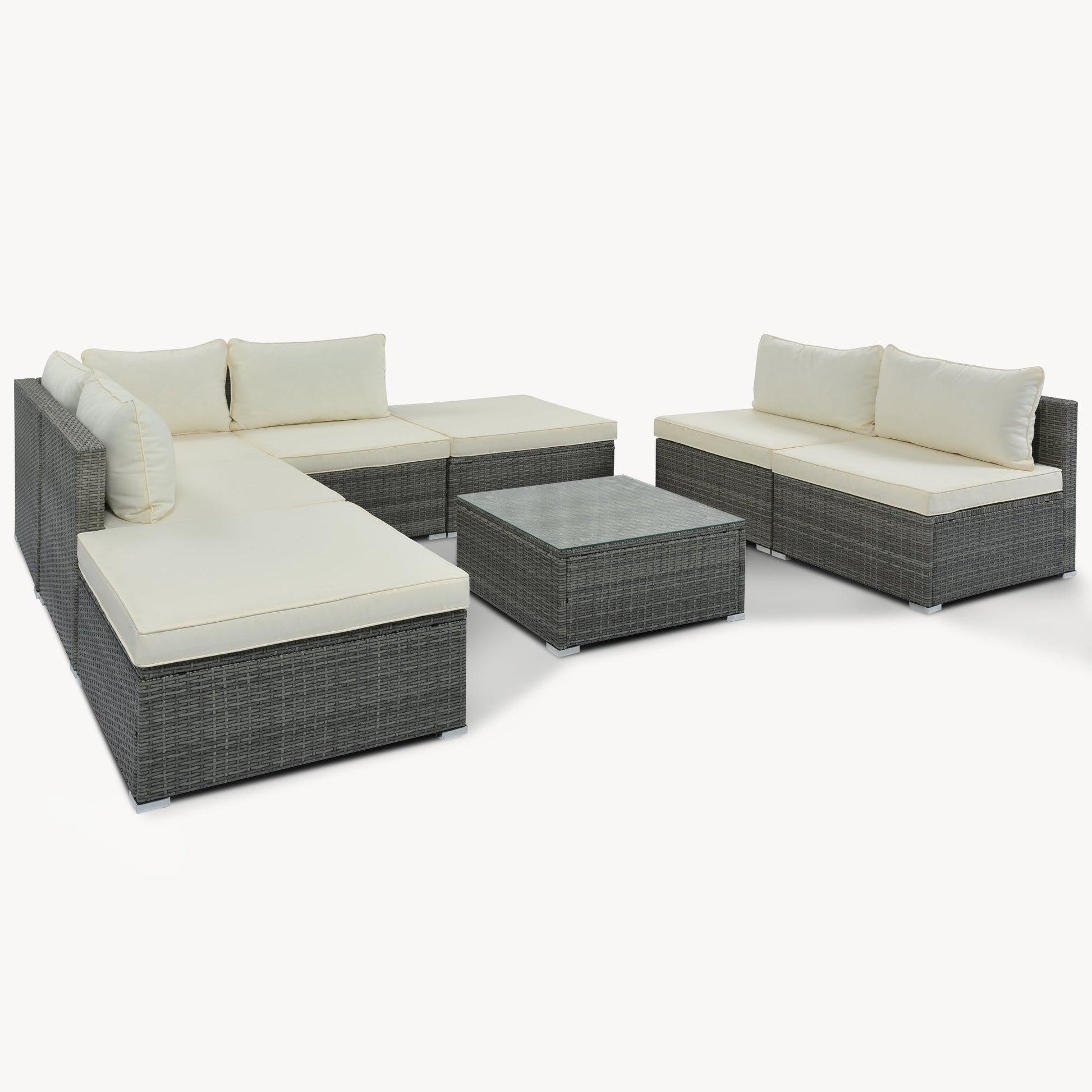 8-Pieces Outdoor Patio Furniture Sets; Garden Conversation Wicker Sofa Set; Single Sofa Combinable - Divine Heart L.A.