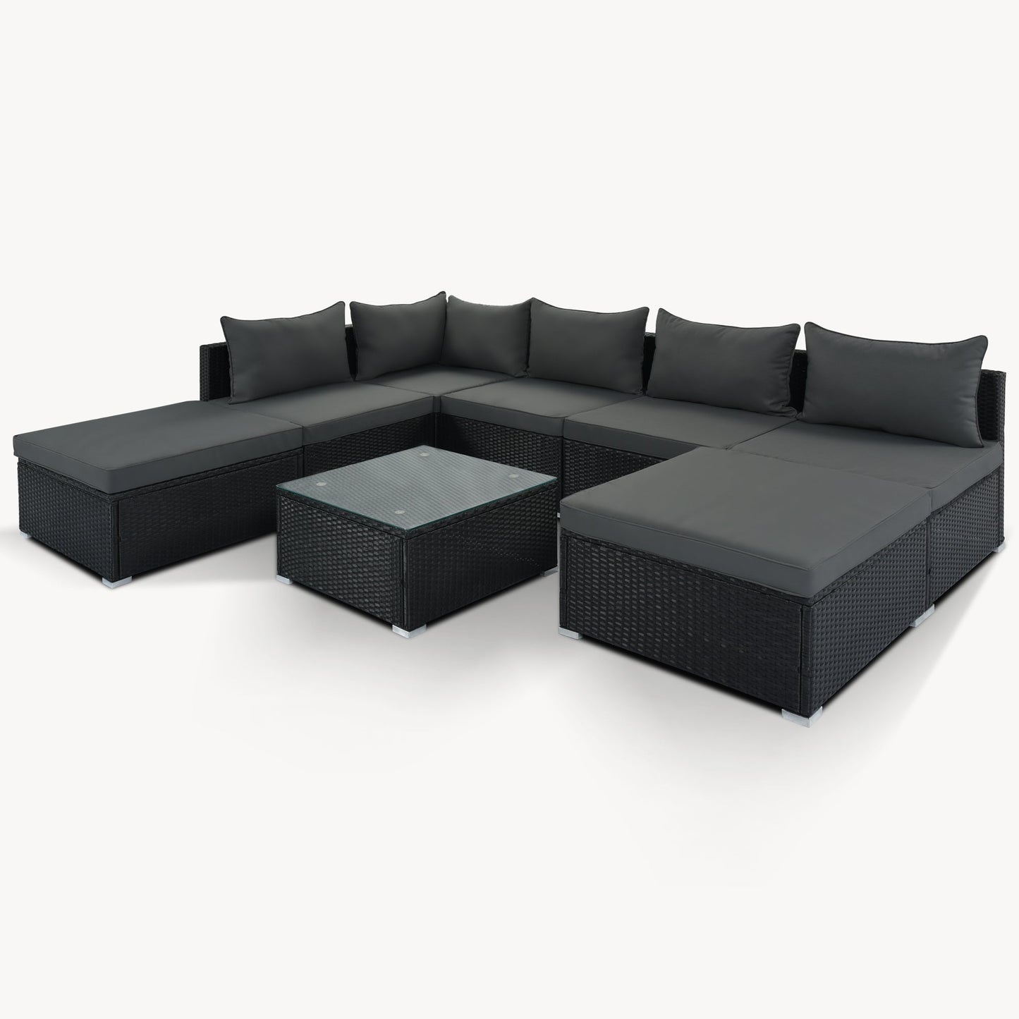 8-Pieces Outdoor Patio Furniture Sets; Garden Conversation Wicker Sofa Set; Single Sofa Combinable - Divine Heart L.A.