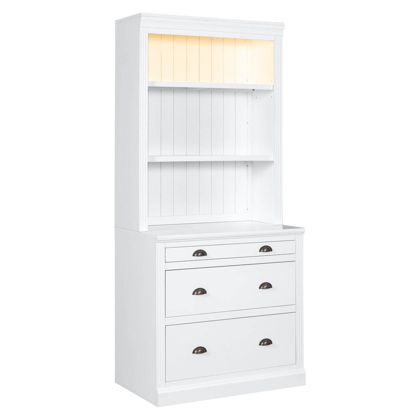 83.4" Bookshelf with LED Lighting and 3 Drawers - Divine Heart L.A.