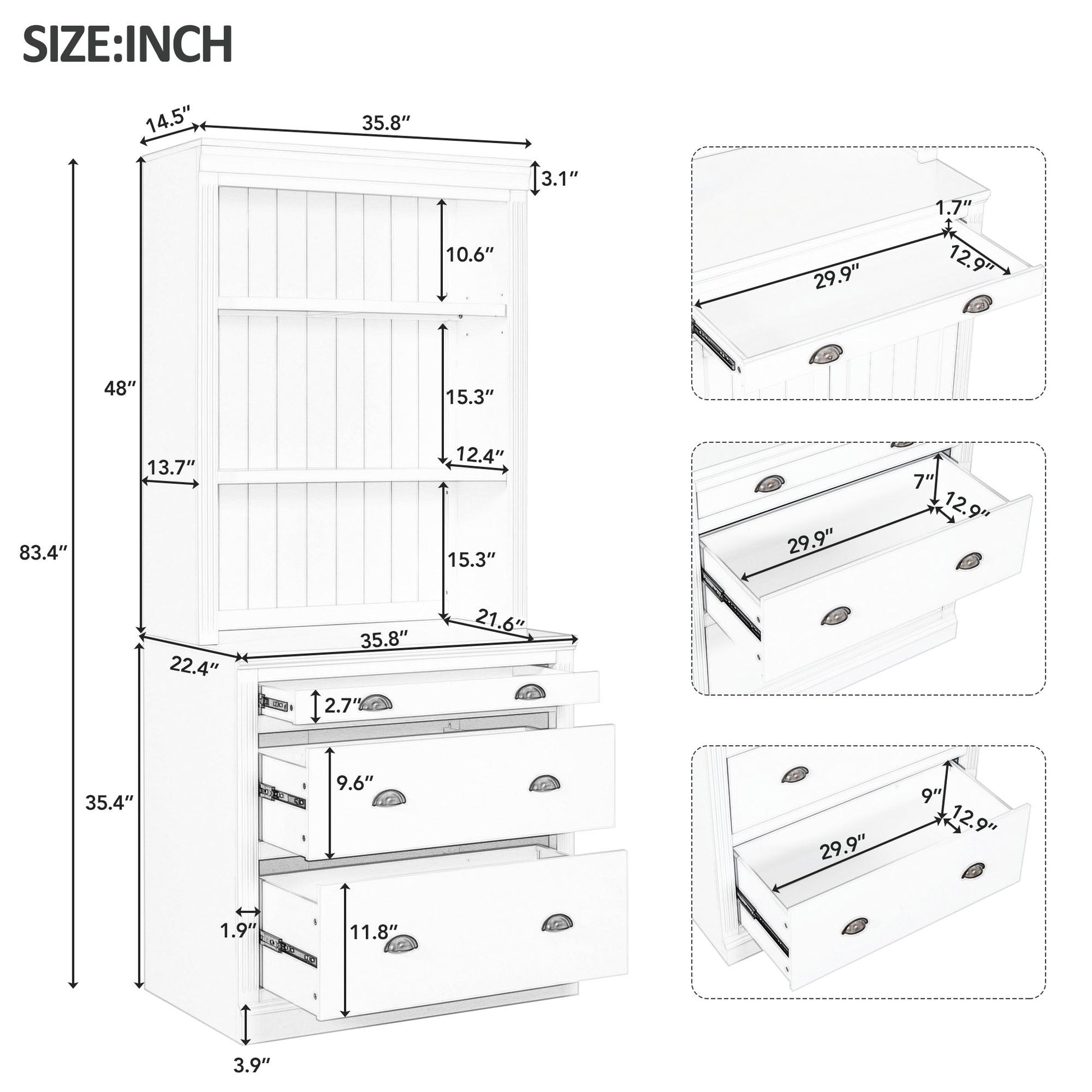 83.4" Bookshelf with LED Lighting and 3 Drawers - Divine Heart L.A.