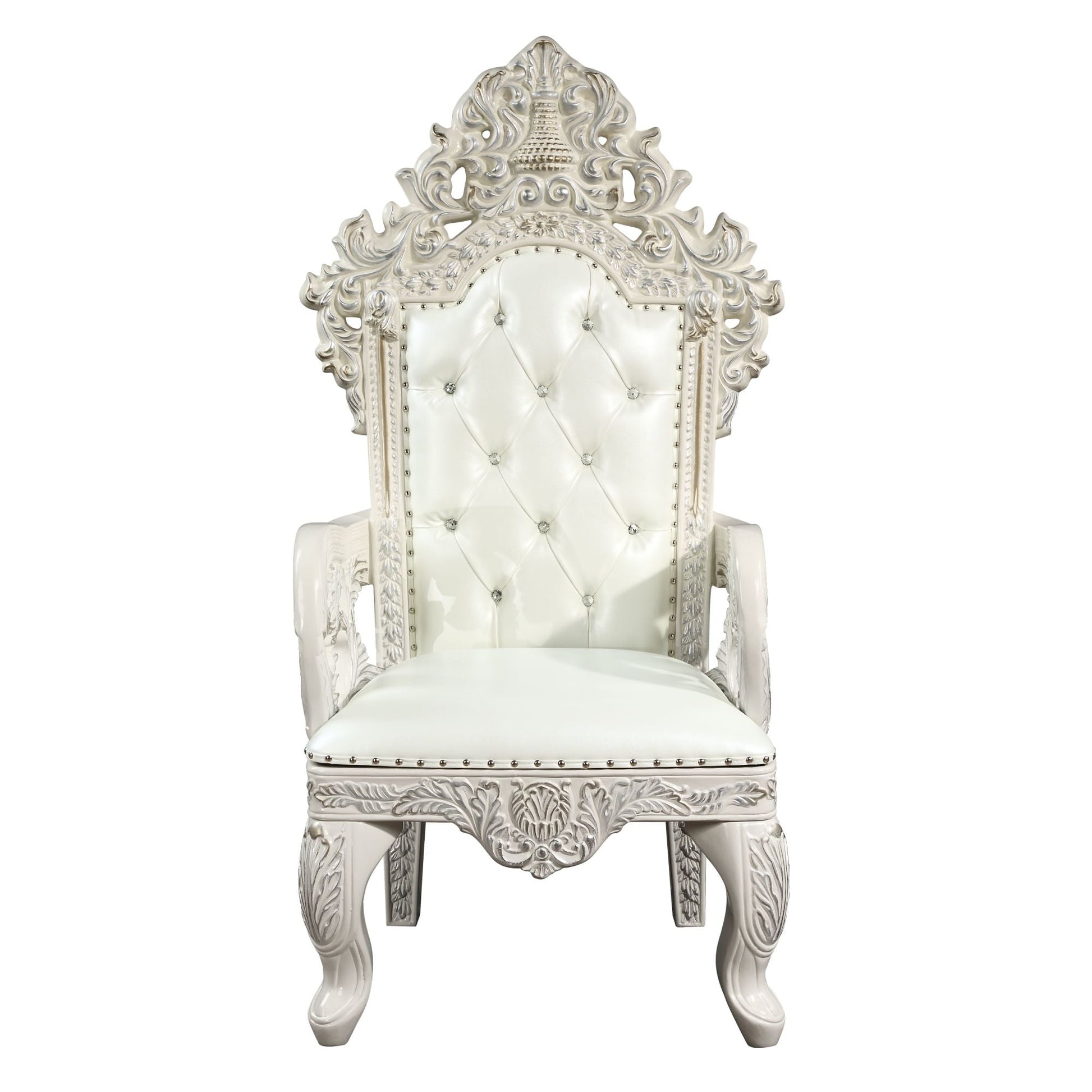 ACME Adara ARM CHAIR (SET-2) Pearl White PU & Antique White Finish DN01231 - Divine Heart L.A.