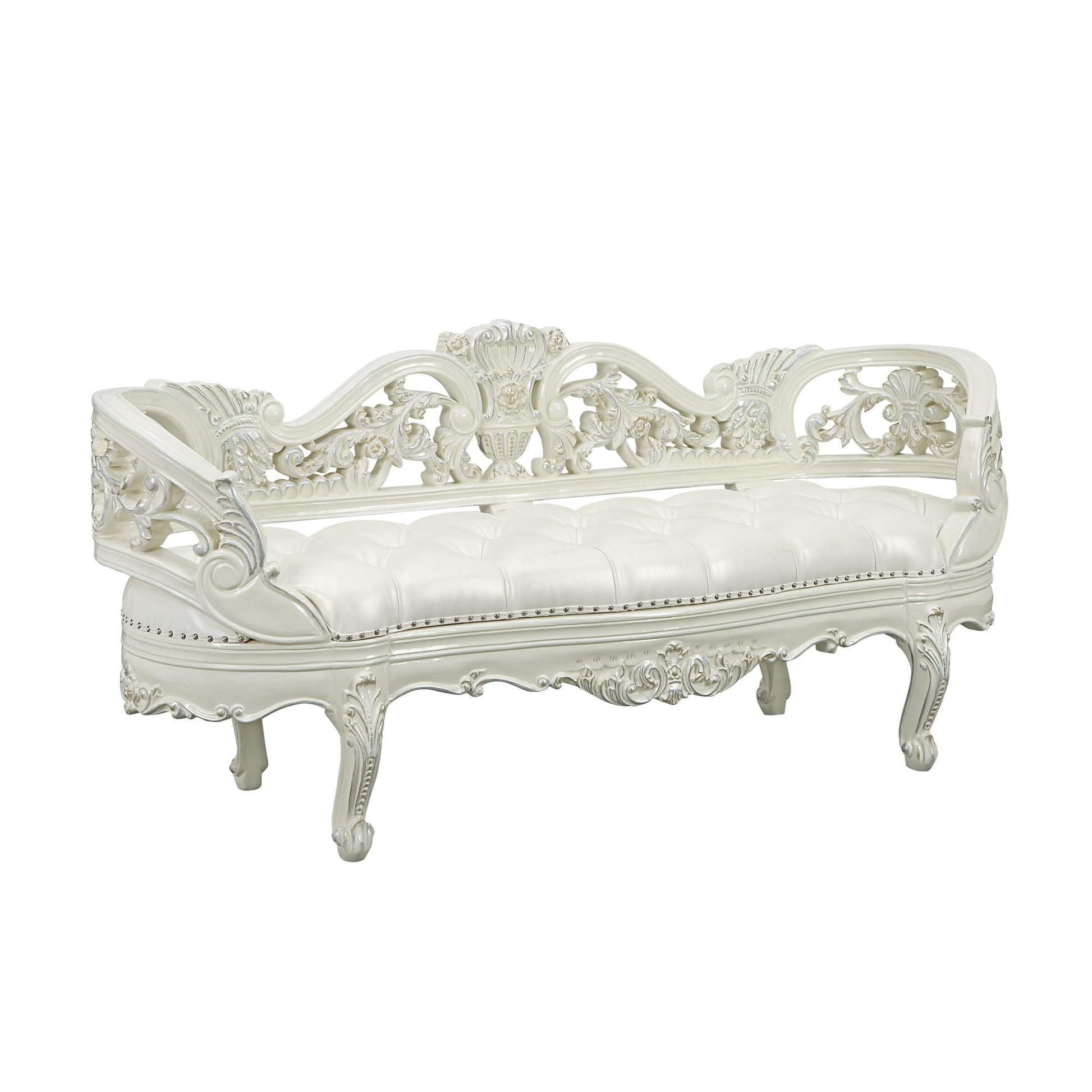 ACME Adara BENCH Pearl White PU & Antique White Finish BD01253 - Divine Heart L.A.