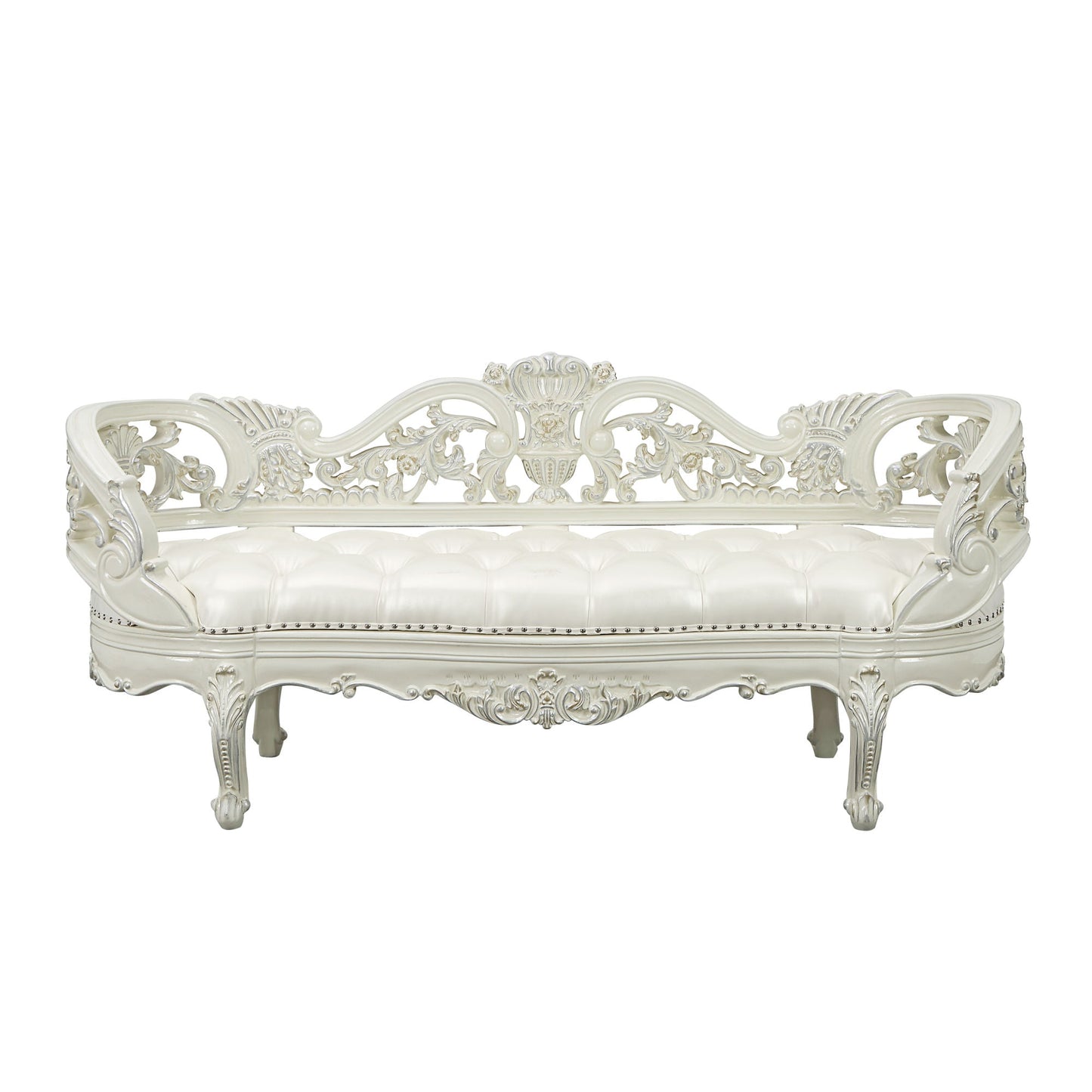 ACME Adara BENCH Pearl White PU & Antique White Finish BD01253 - Divine Heart L.A.