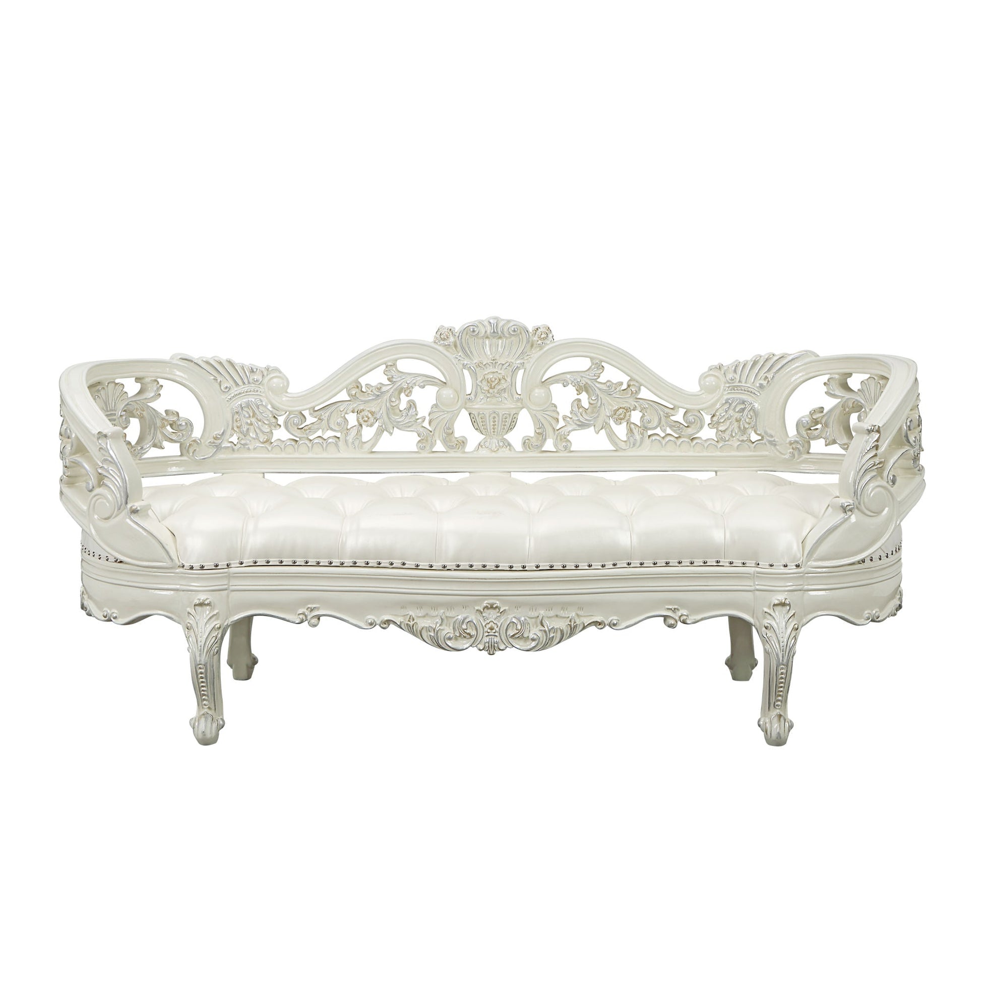 ACME Adara BENCH Pearl White PU & Antique White Finish BD01253 - Divine Heart L.A.