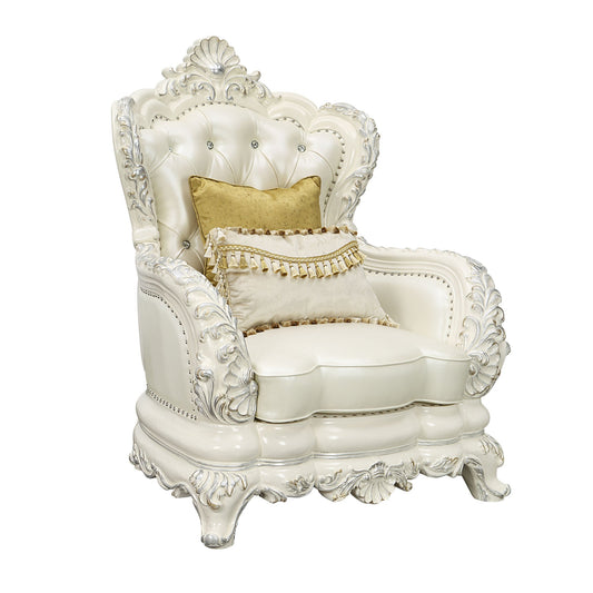 ACME Adara CHAIR W/2 PILLOWS Pearl White PU & Antique White Finish LV01226 - Divine Heart L.A.