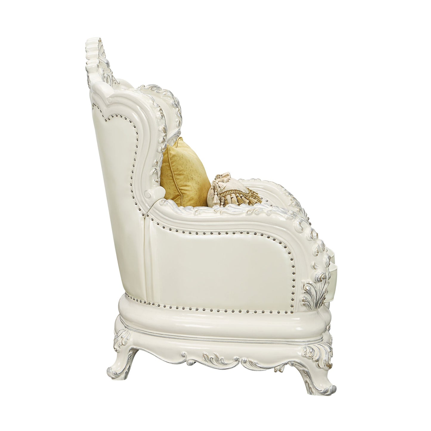 ACME Adara CHAIR W/2 PILLOWS Pearl White PU & Antique White Finish LV01226 - Divine Heart L.A.