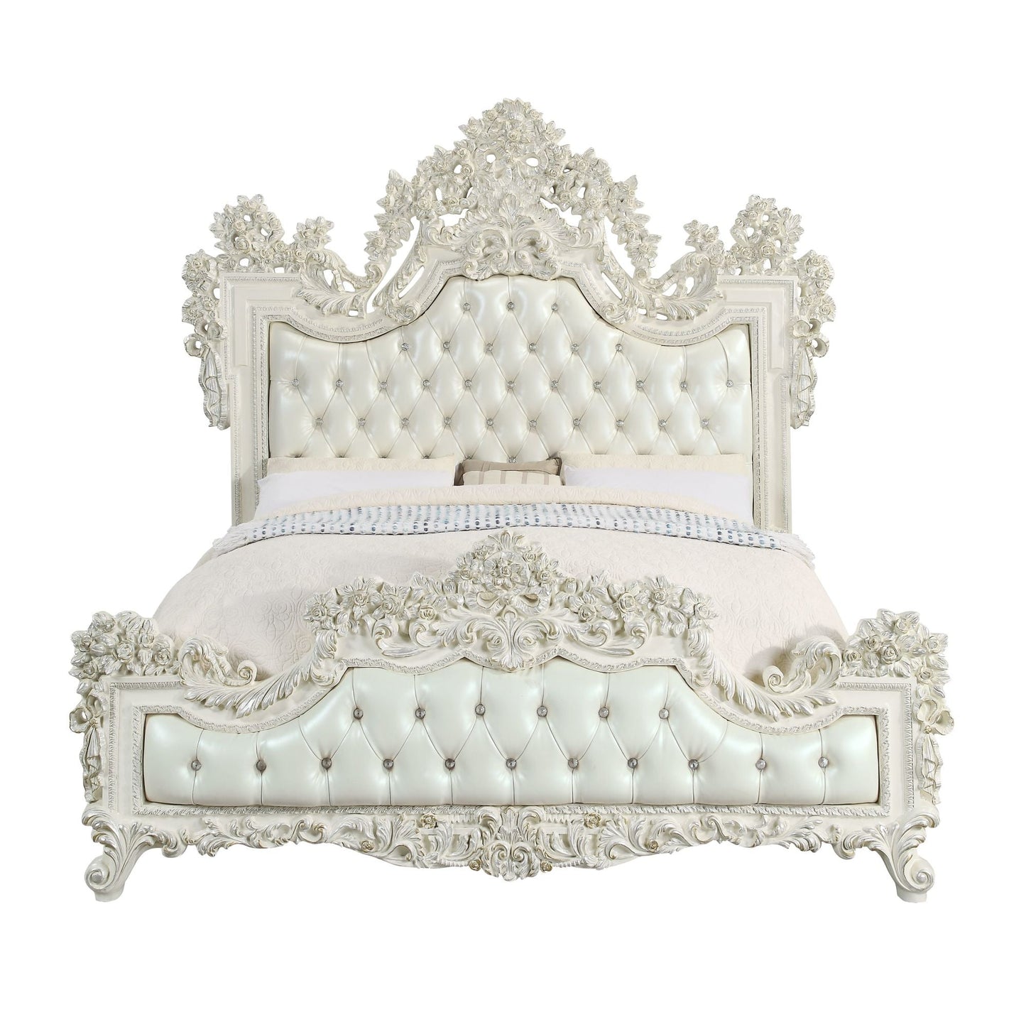 ACME Adara EK BED Pearl White PU & Antique White Finish BD01248EK - Divine Heart L.A.