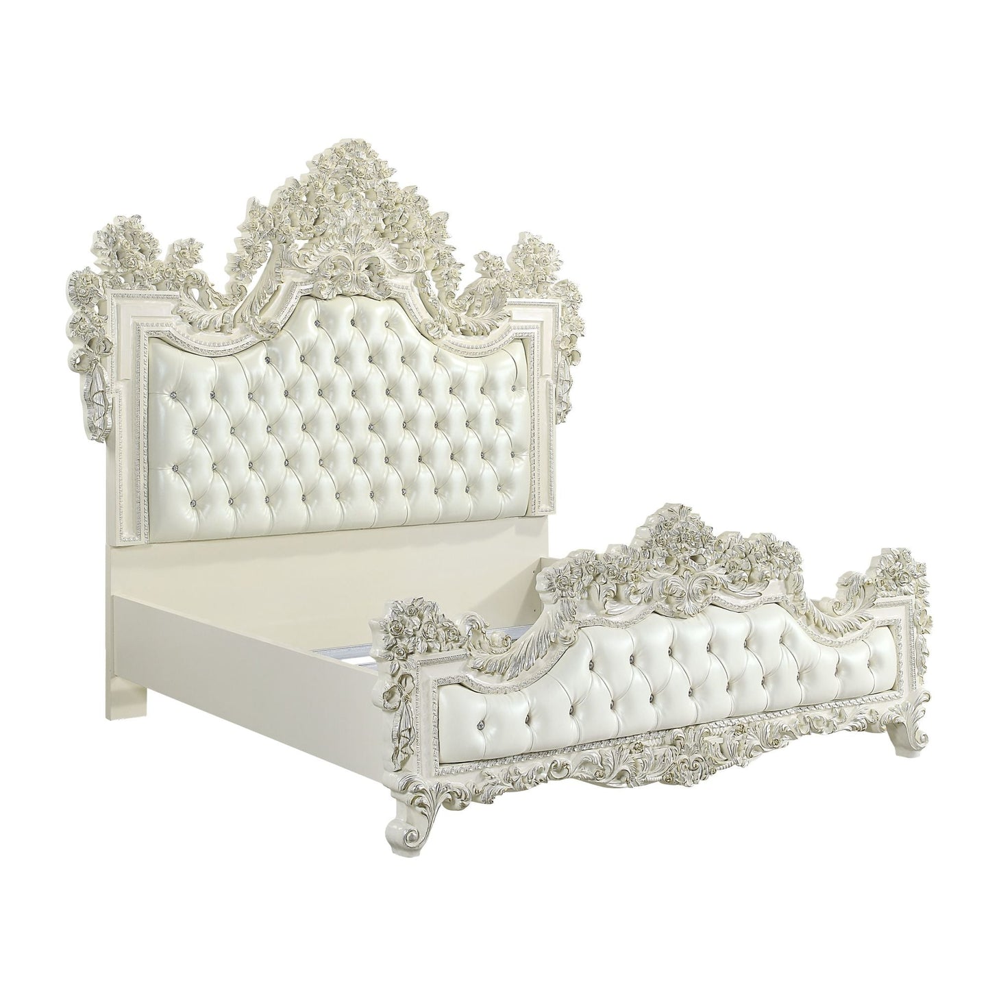 ACME Adara EK BED Pearl White PU & Antique White Finish BD01248EK - Divine Heart L.A.