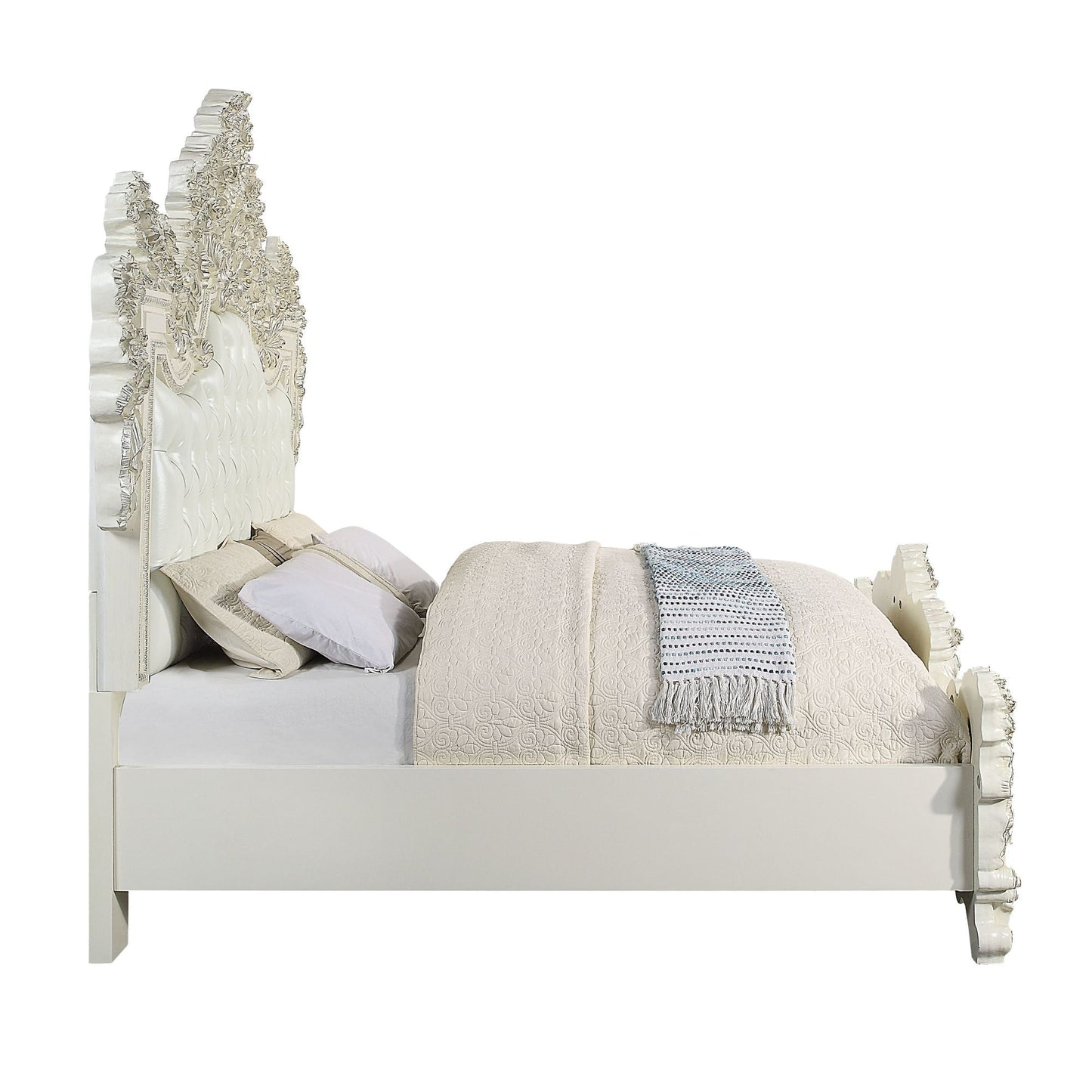 ACME Adara EK BED Pearl White PU & Antique White Finish BD01248EK - Divine Heart L.A.