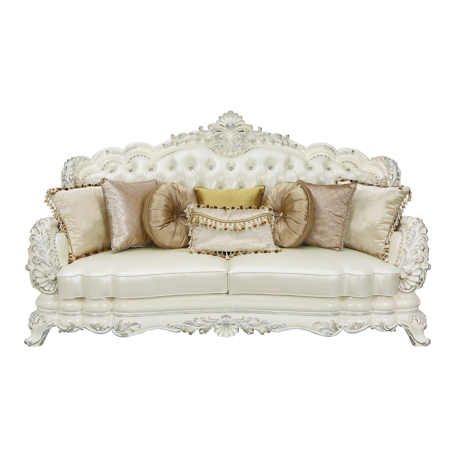 ACME Adara SOFA W/7 PILLOWS Pearl White PU & Antique White Finish LV01224 - Divine Heart L.A.