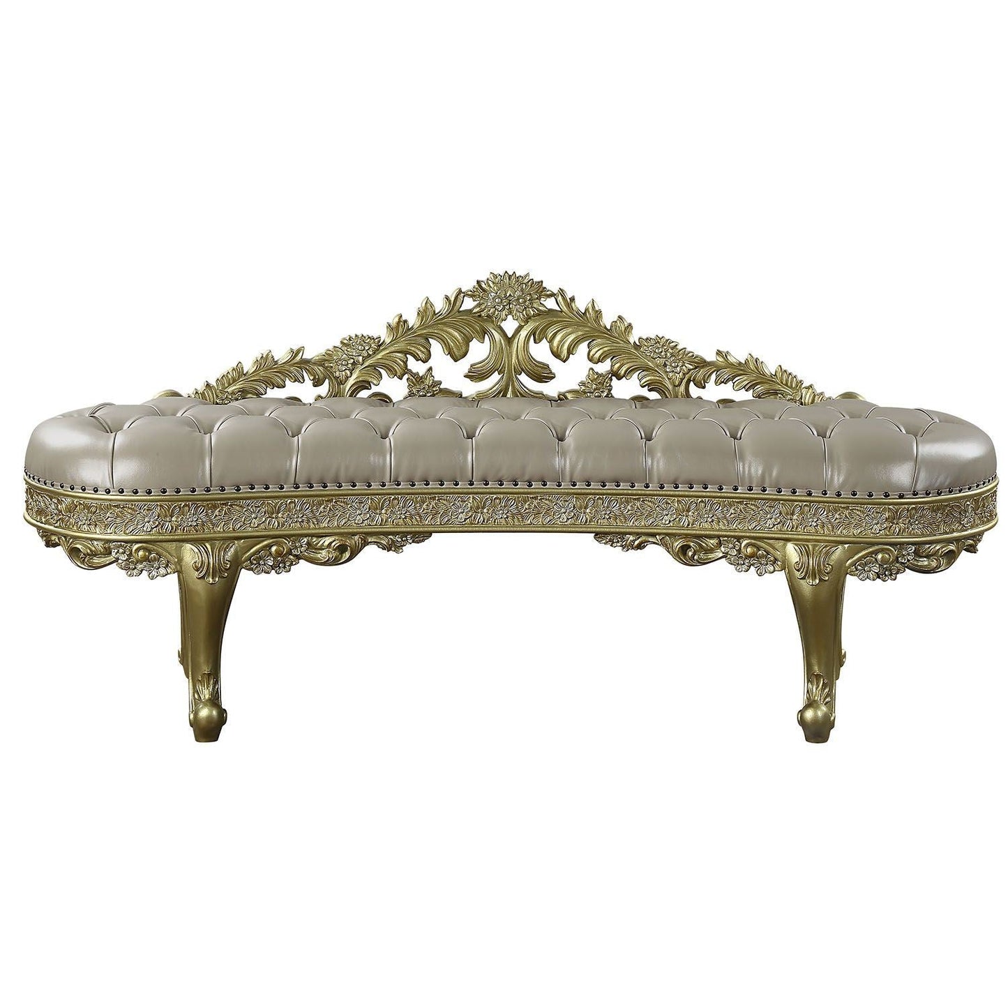 ACME Cabriole BENCH Light Gold PU & Gold Finish BD01468 - Divine Heart L.A.