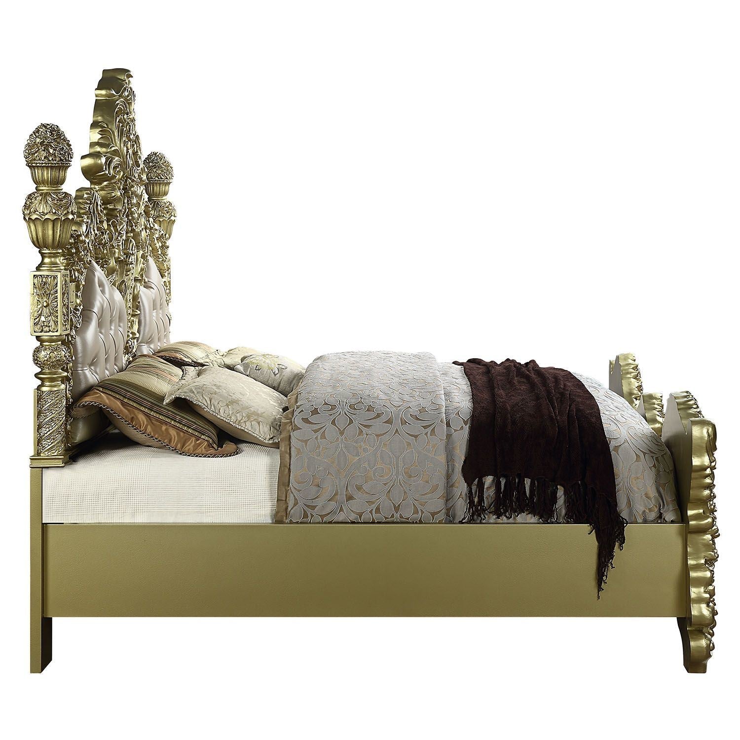 ACME Cabriole EK BED Light Gold Pu And Gold Finish BD01463EK - Divine Heart L.A.