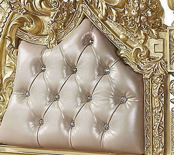 ACME Cabriole EK BED Light Gold Pu And Gold Finish BD01463EK - Divine Heart L.A.