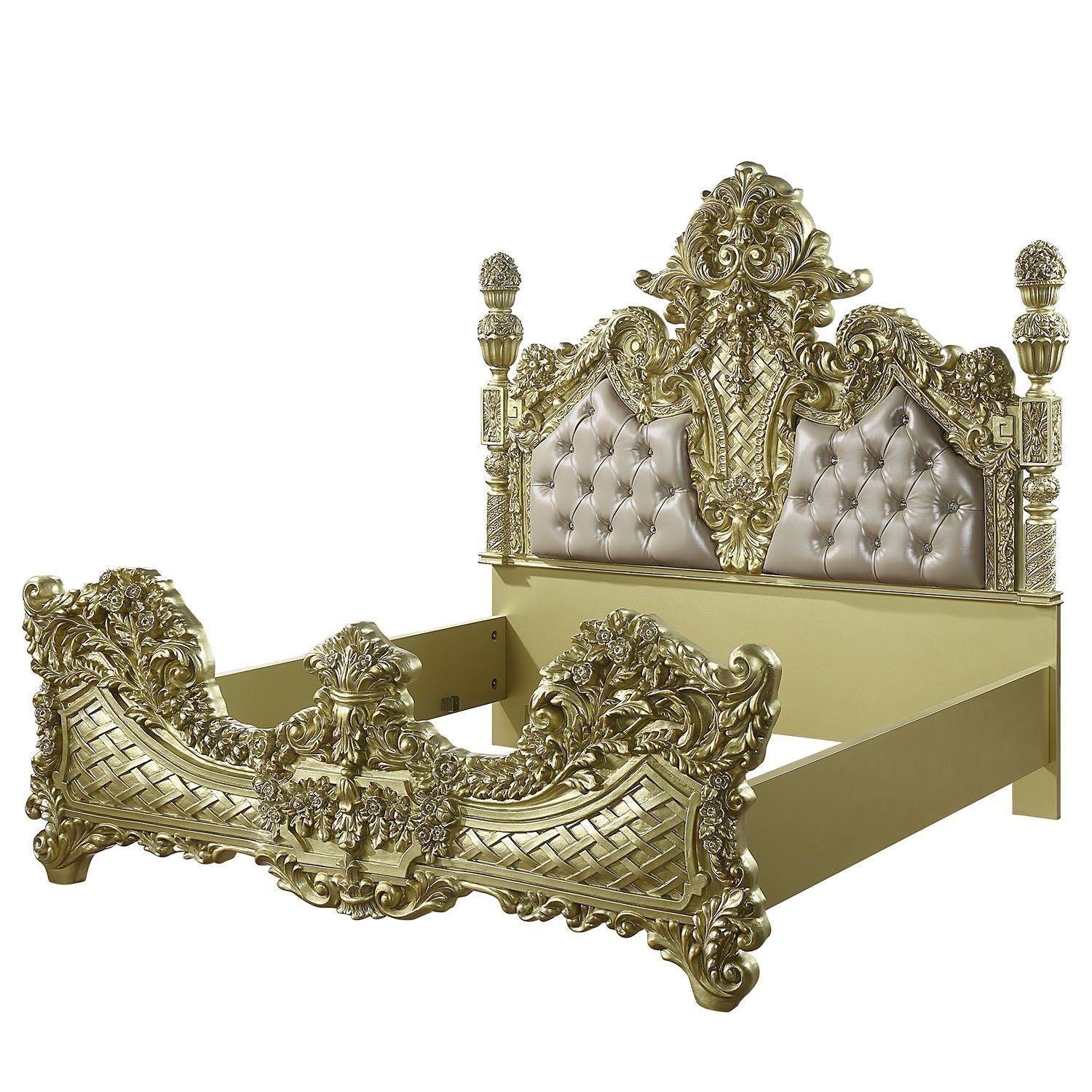 ACME Cabriole EK BED Light Gold Pu And Gold Finish BD01463EK - Divine Heart L.A.