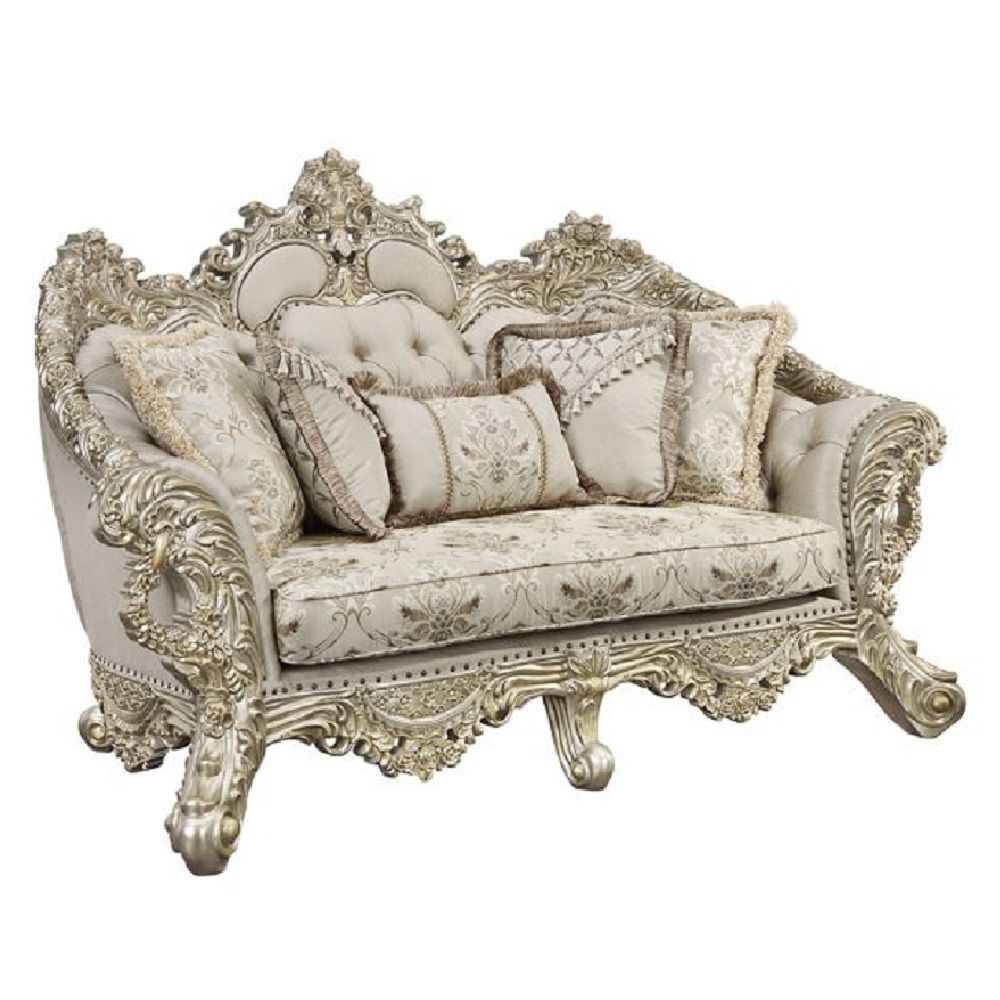 ACME Danae LOVESEAT W/5 PILLOWS Fabric, Champagne & Gold Finish LV01194 - Divine Heart L.A.