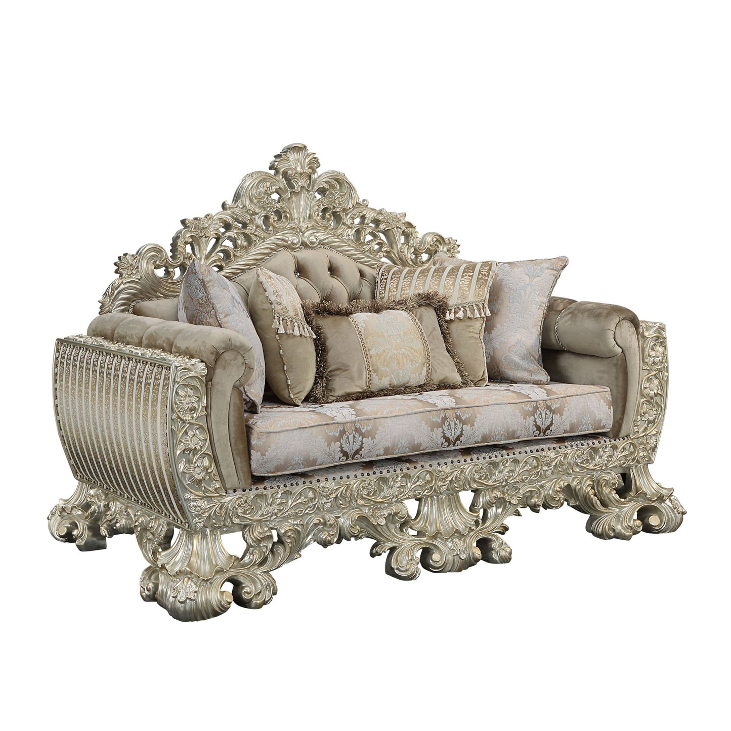 ACME Sorina LOVESEAT W/5 PILLOWS Velvet, Fabric & Antique Gold Finish LV01206 - Divine Heart L.A.