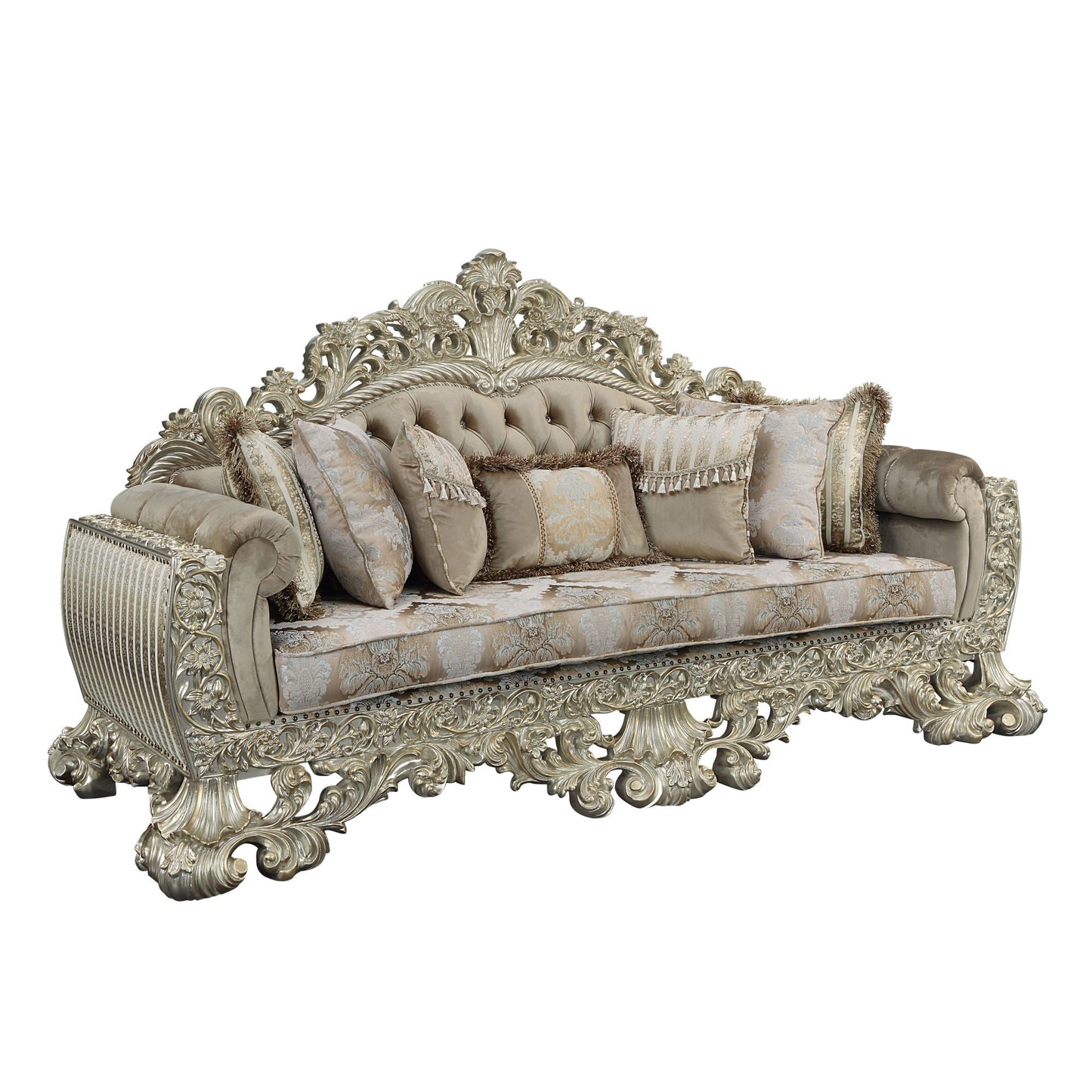 ACME Sorina SOFA W/7 PILLOWS Velvet, Fabric & Antique Gold Finish LV01205 - Divine Heart L.A.